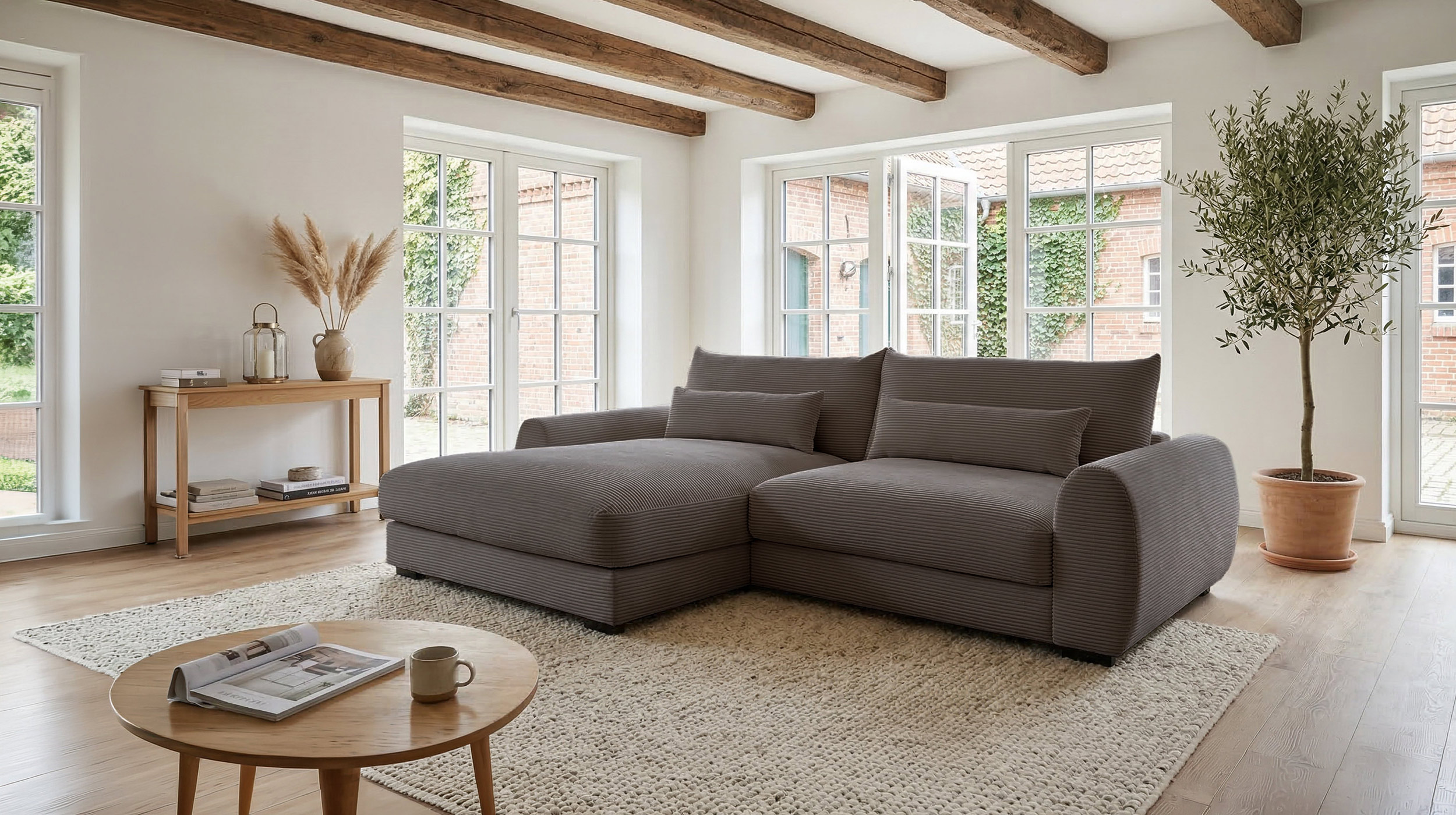Ecksofa grau Cord 265 x 180 cm OT links - MARK