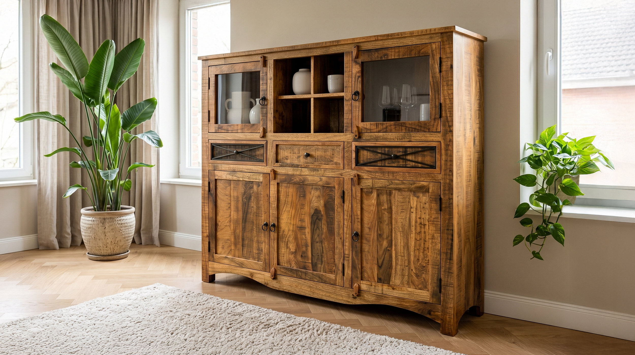 Highboard 5 Türen Akazie massiv lackiert montiert 160 cm - ACANO