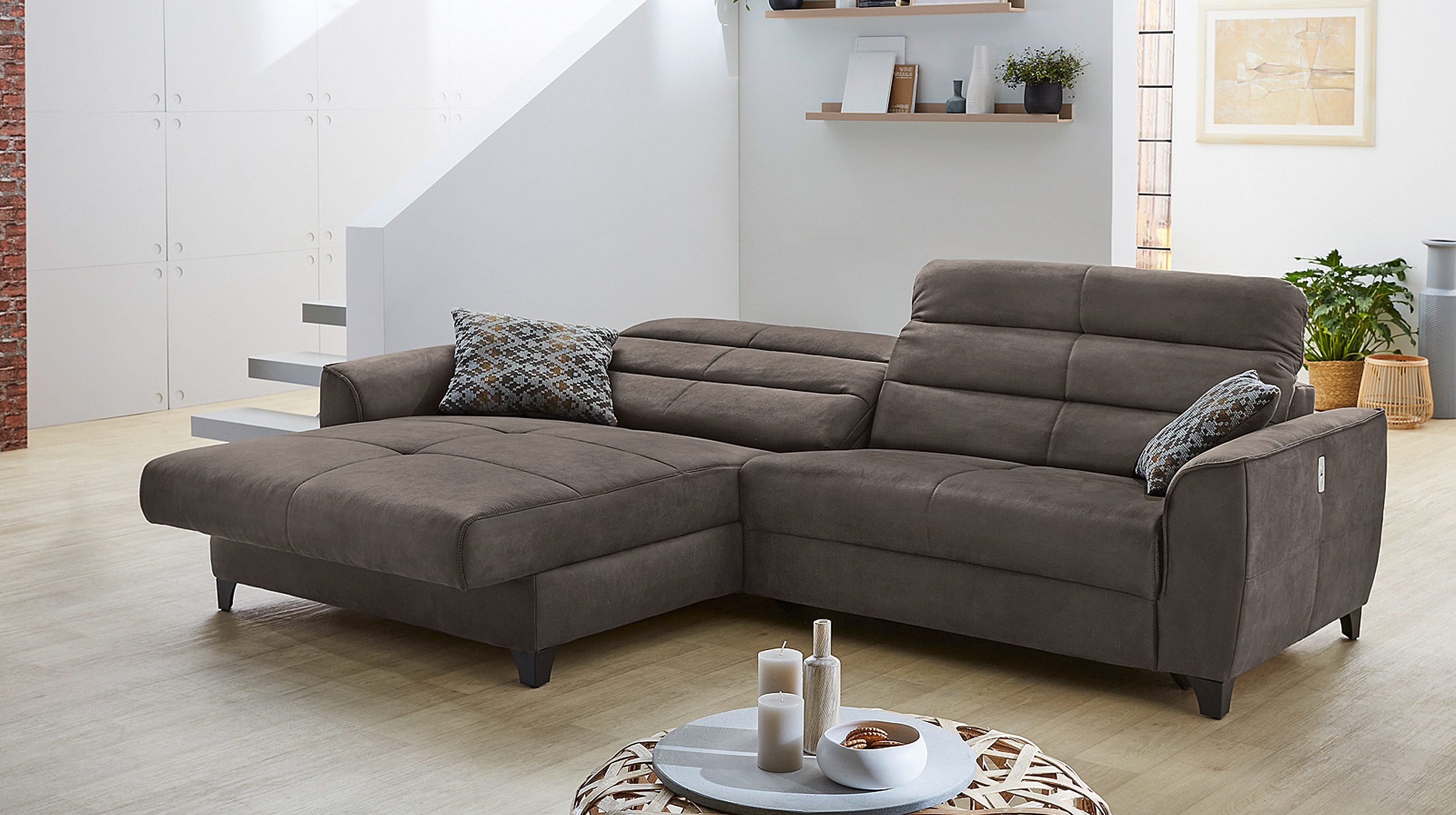 Ecksofa mit Relaxfunktion braun 289 x 184 cm - DOUBLE-ONE