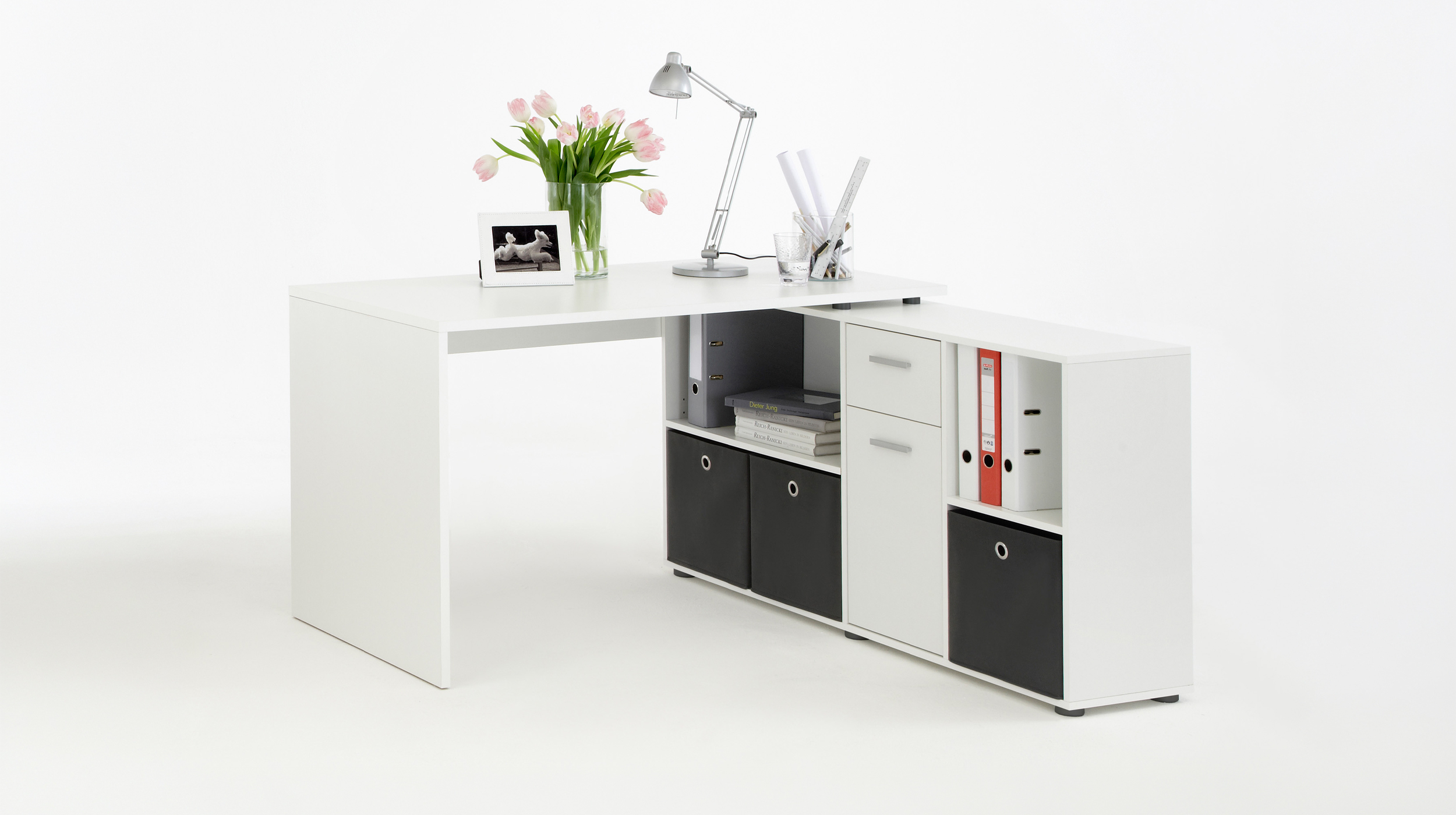 Eck-Schreibtisch weiß 136 cm - mit Schublade - LEXO