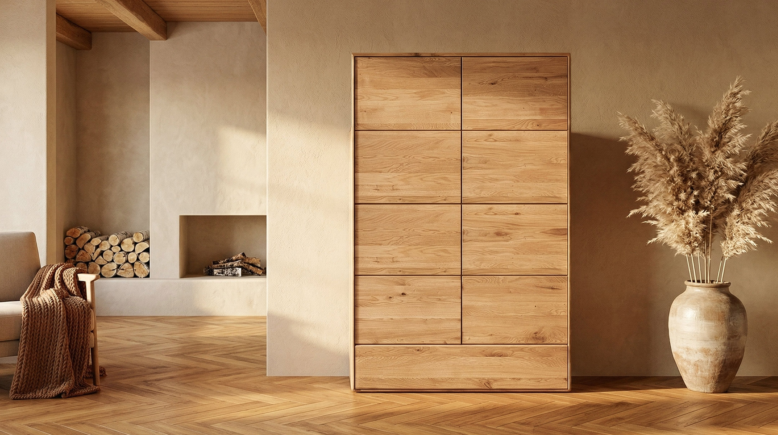 Highboard mit Schublade Wildeiche massiv geölt 100 cm - SKOV