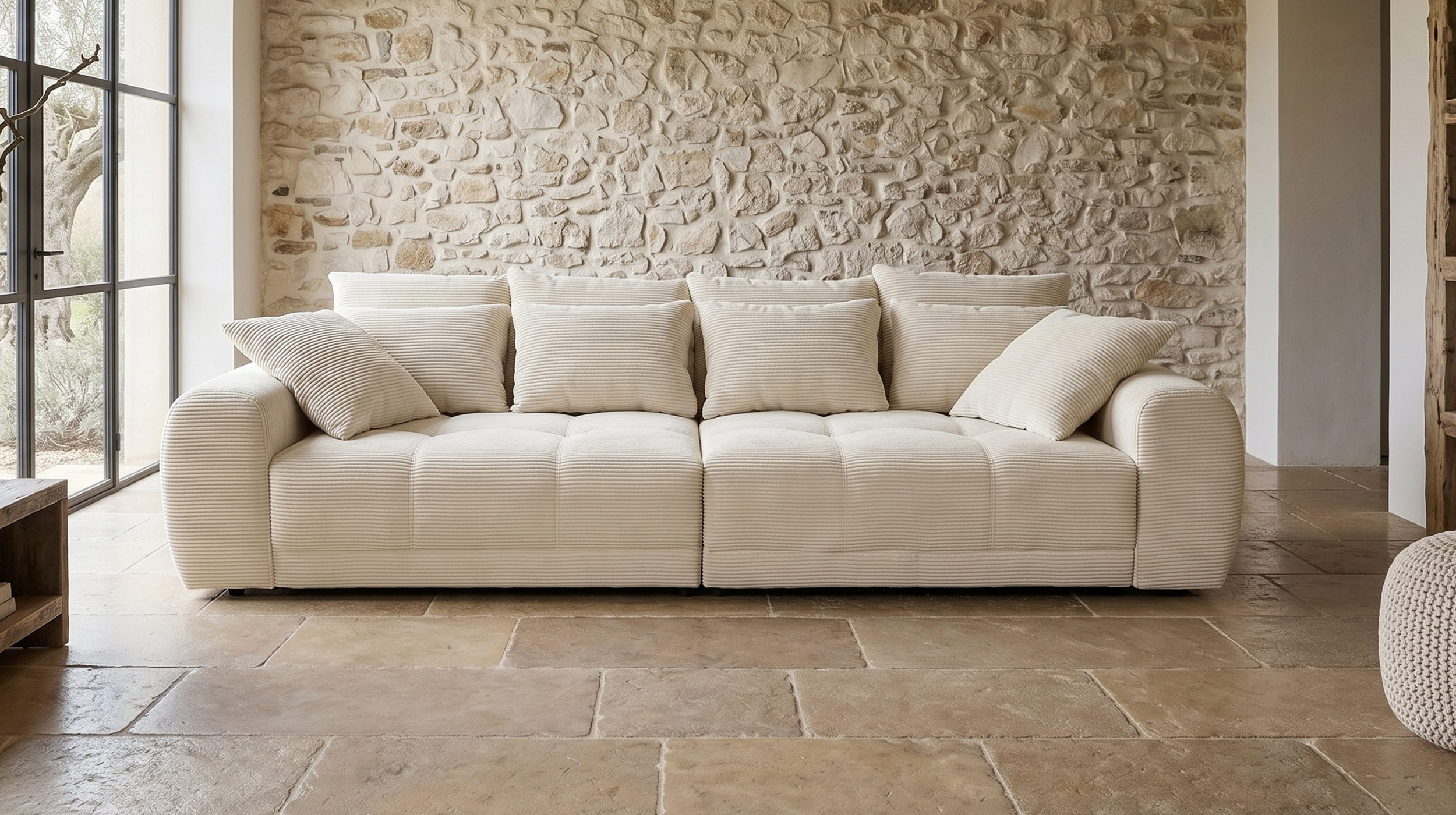 Big Sofa Cord beige - 308 cm - Federkern - JANNI