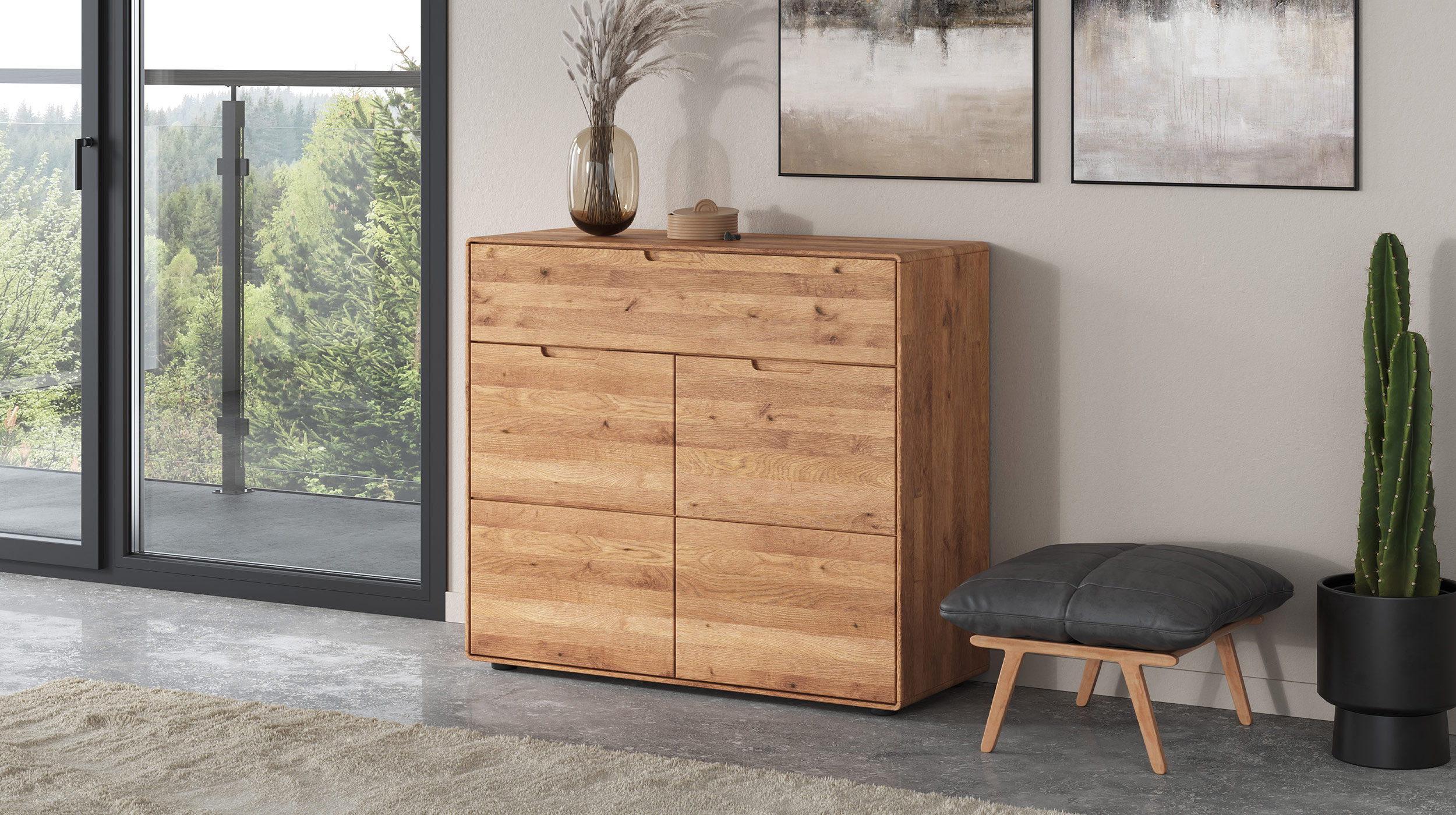 Kommode mit Schublade Wildeiche massiv 100 x 40 cm - LUCAS