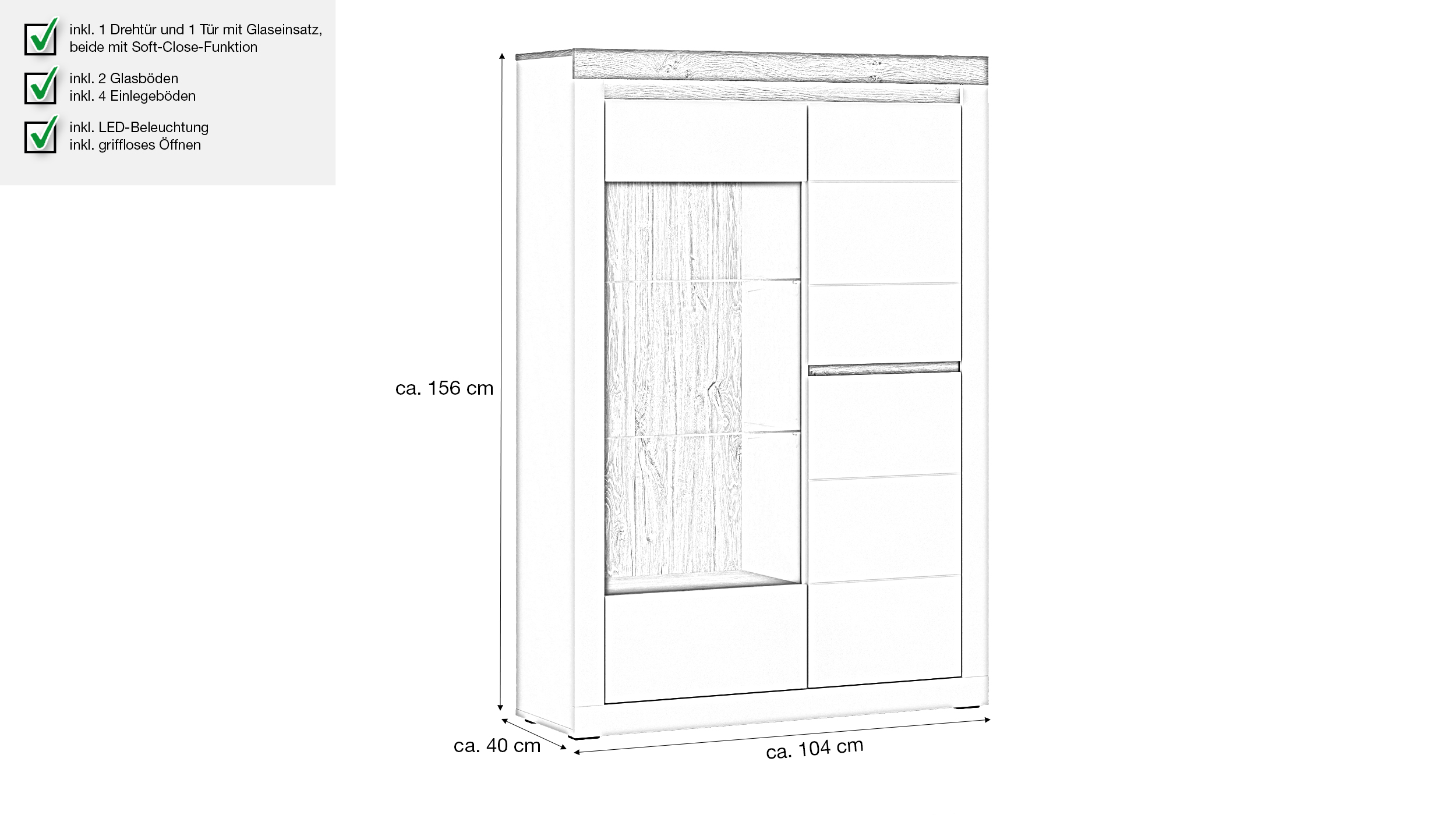 Vitrine mit Beleuchtung Eiche beige - Breite 104 cm - NAXXAR