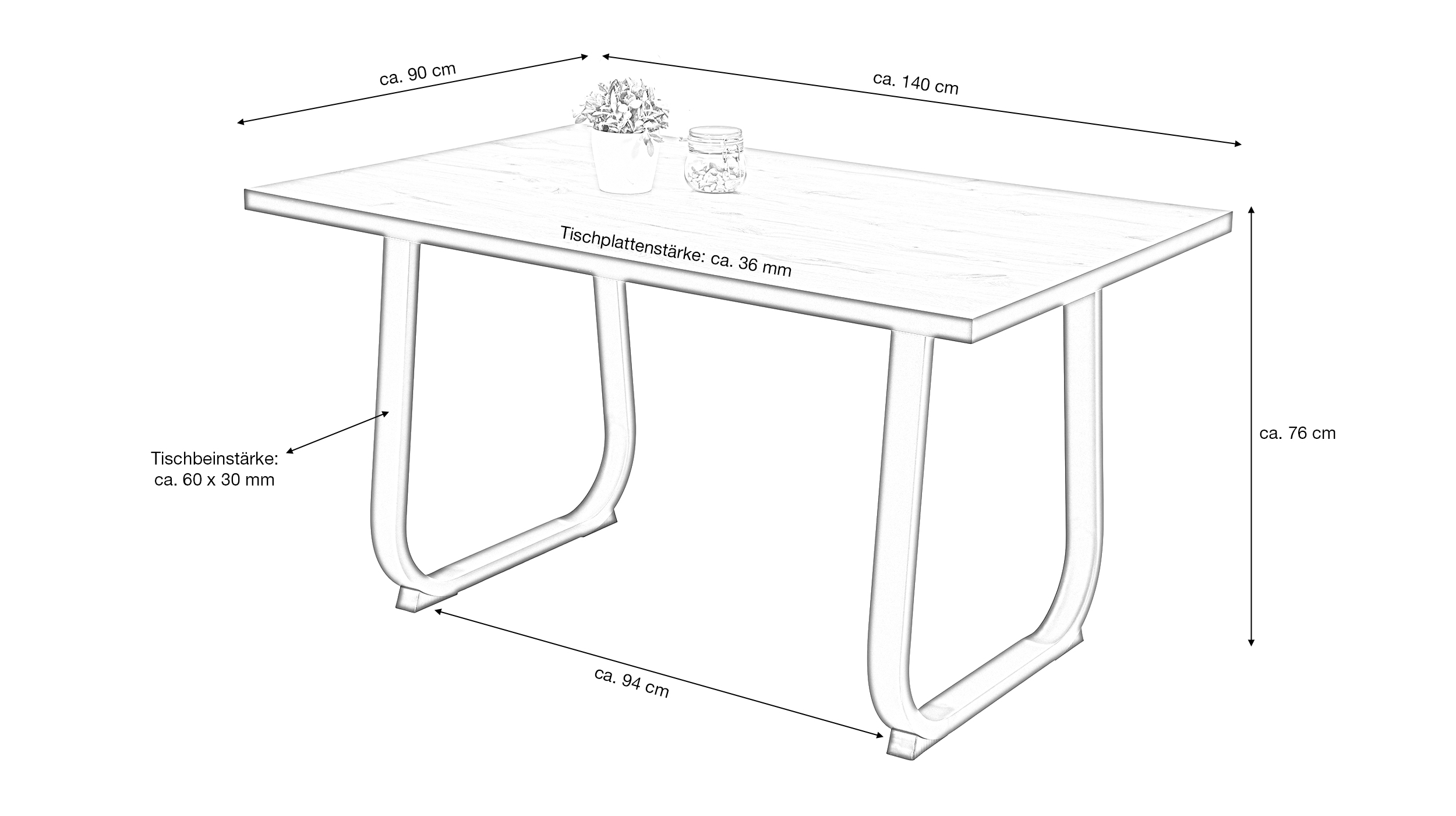 Esstisch 140 x 90 cm - Viking Oak Eiche - Metallkufen - LUISE