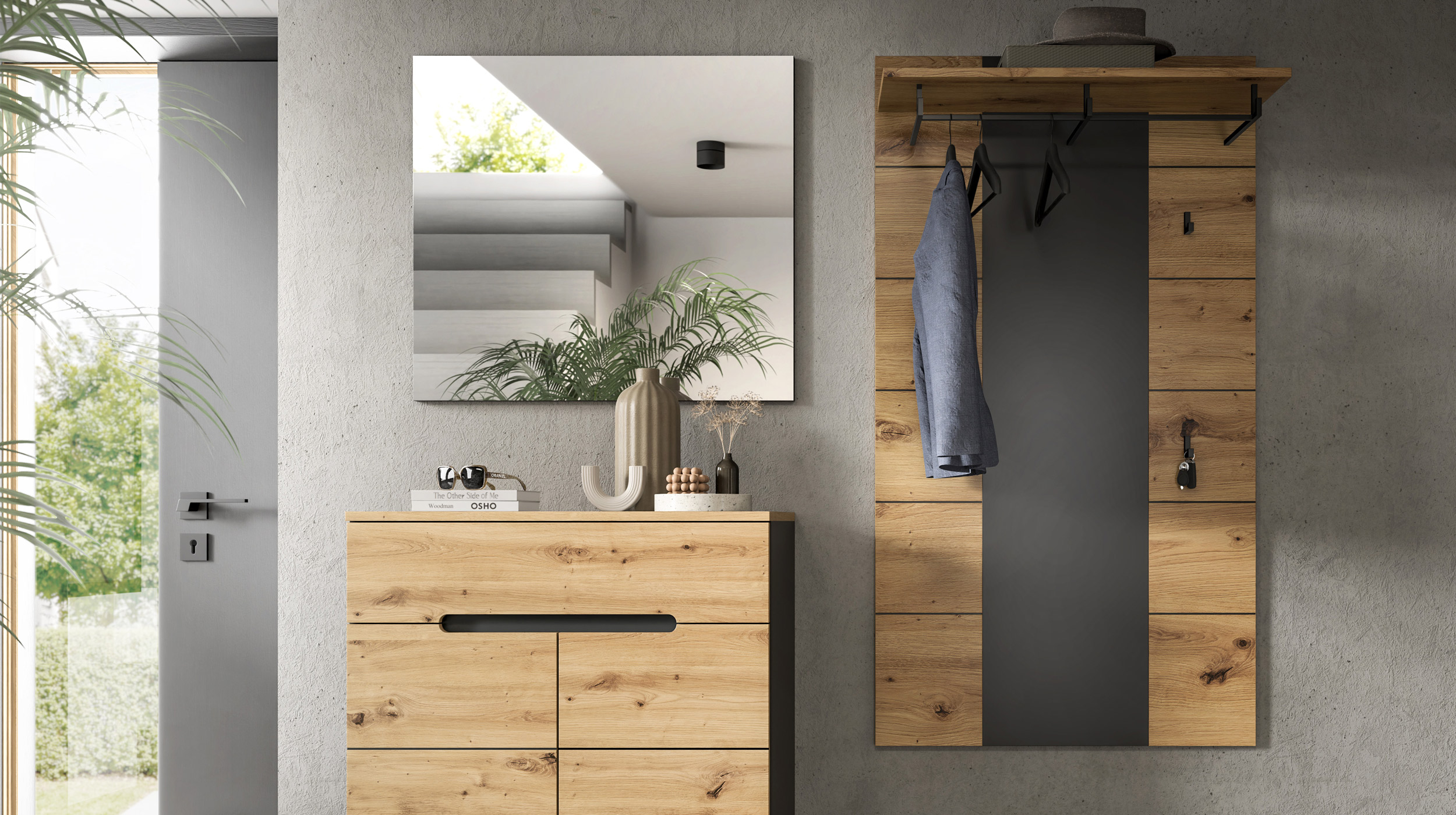 Wandspiegel anthrazit Artisan Eiche 80 x 73 cm - CANU