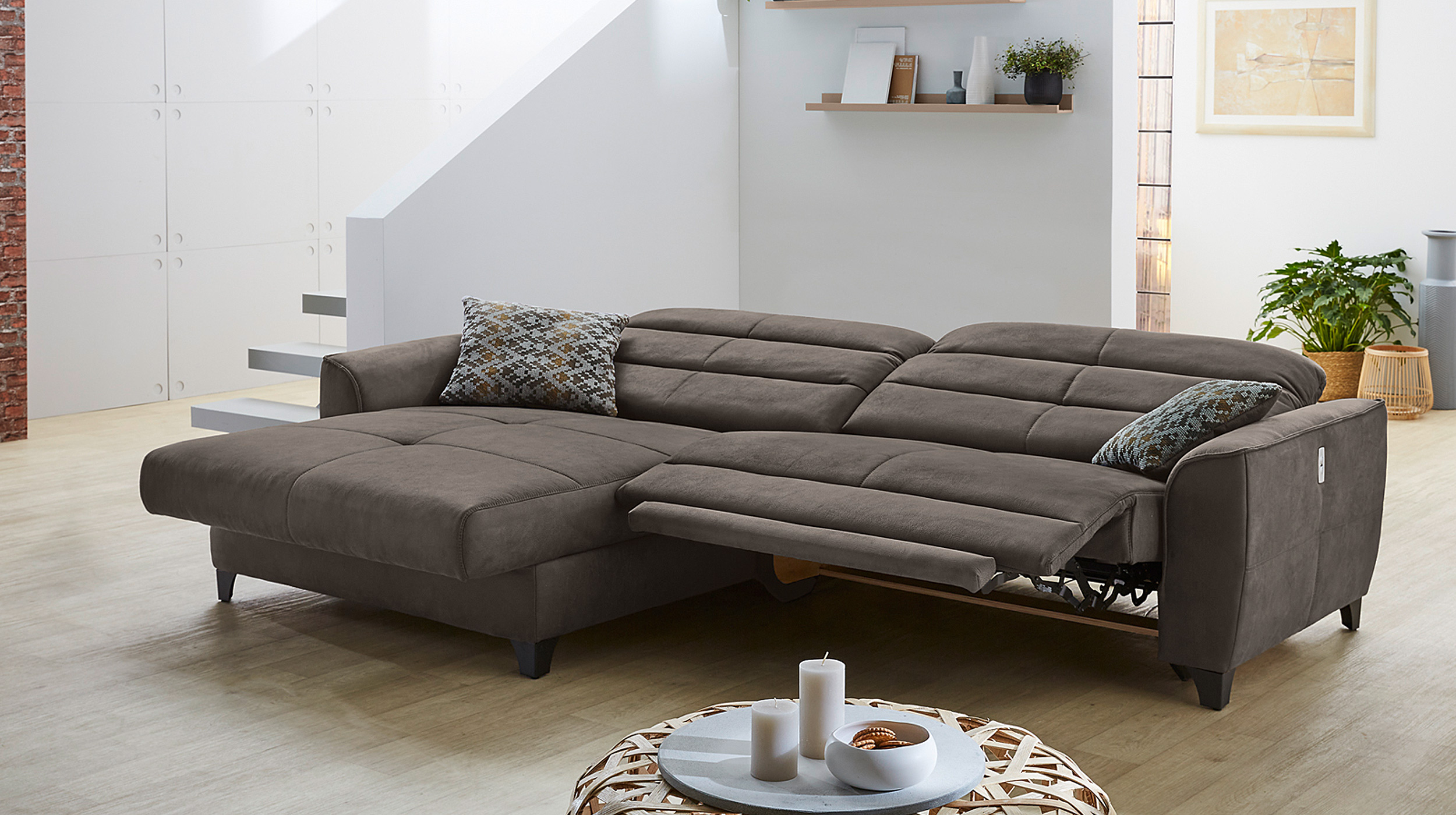 Ecksofa mit Relaxfunktion braun 289 x 184 cm - DOUBLE-ONE
