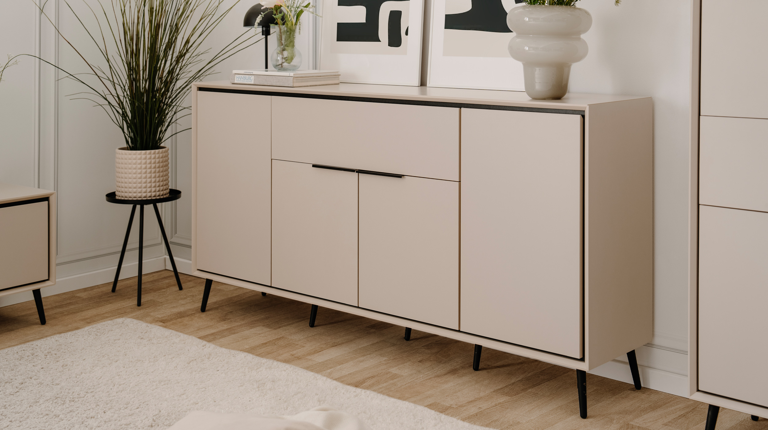 Sideboard mit 1 Schublade beige schwarz 175 cm - ARONA