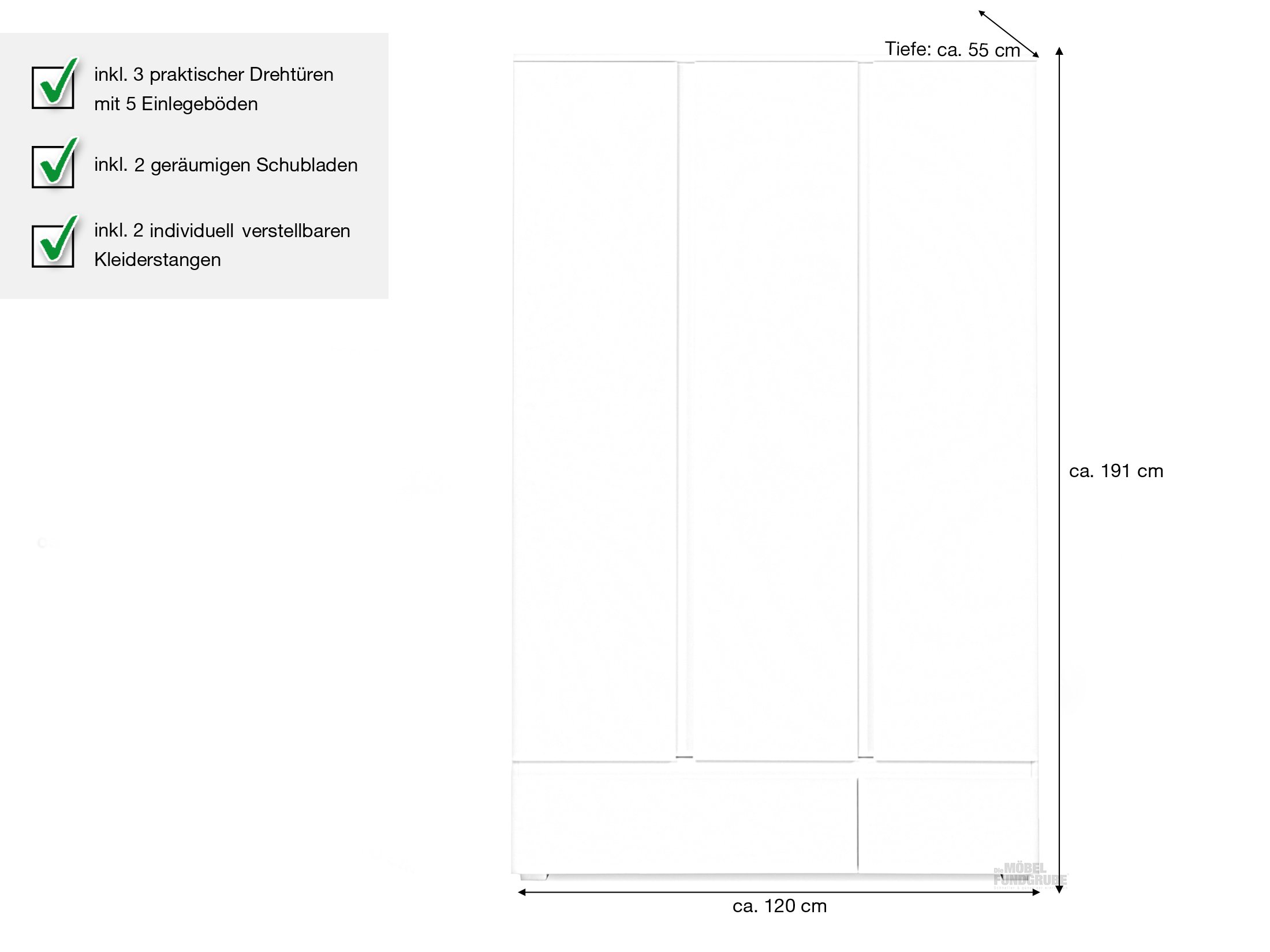 Kleiderschrank weiß 120 cm - IMAGE