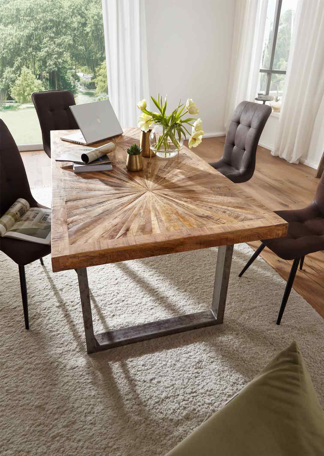 Esstisch massives Mango-Holz lackiert 180 x 90 cm - MARETH