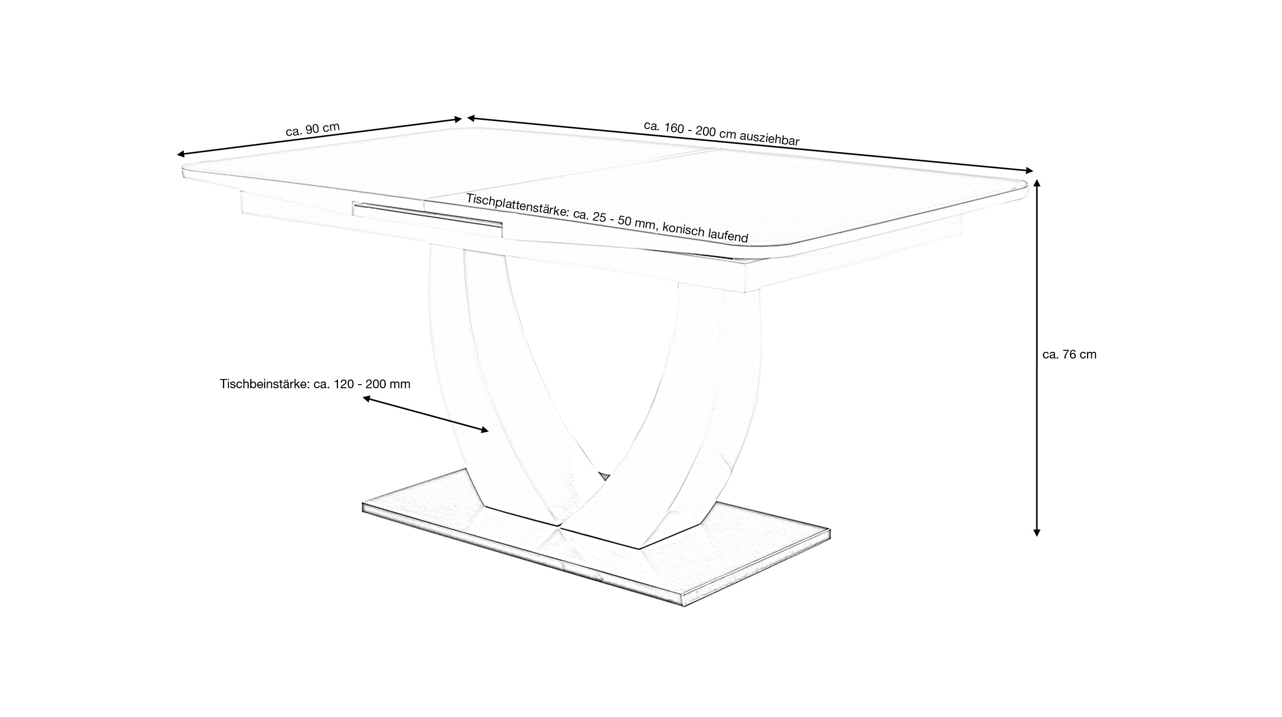 Esstisch 160 - 200 cm ausziehbar weiß hochglanz - ULM