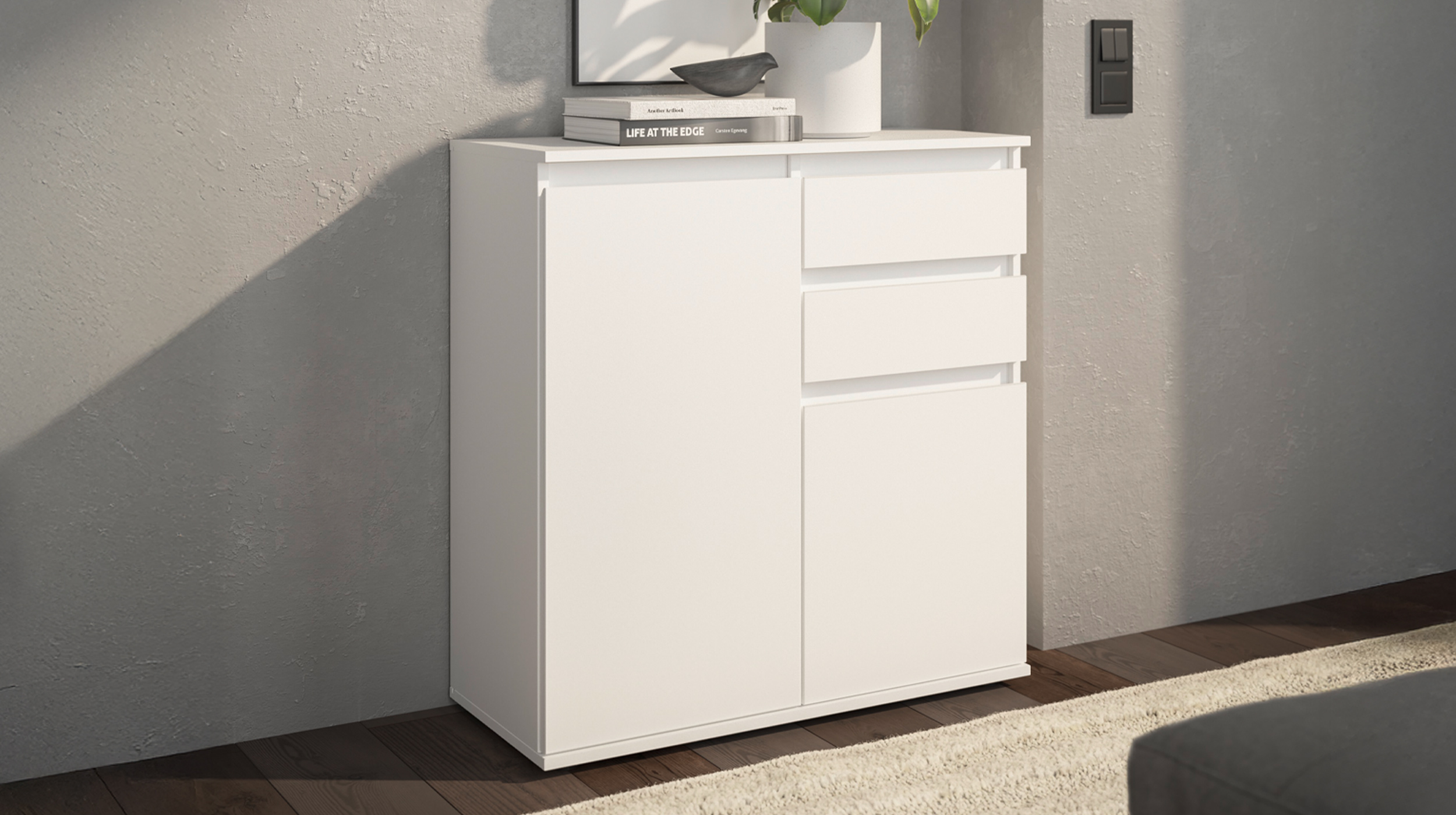 Kommode mit 2 Schubladen weiß 80 x 35 cm - 2-türig - BRESTA