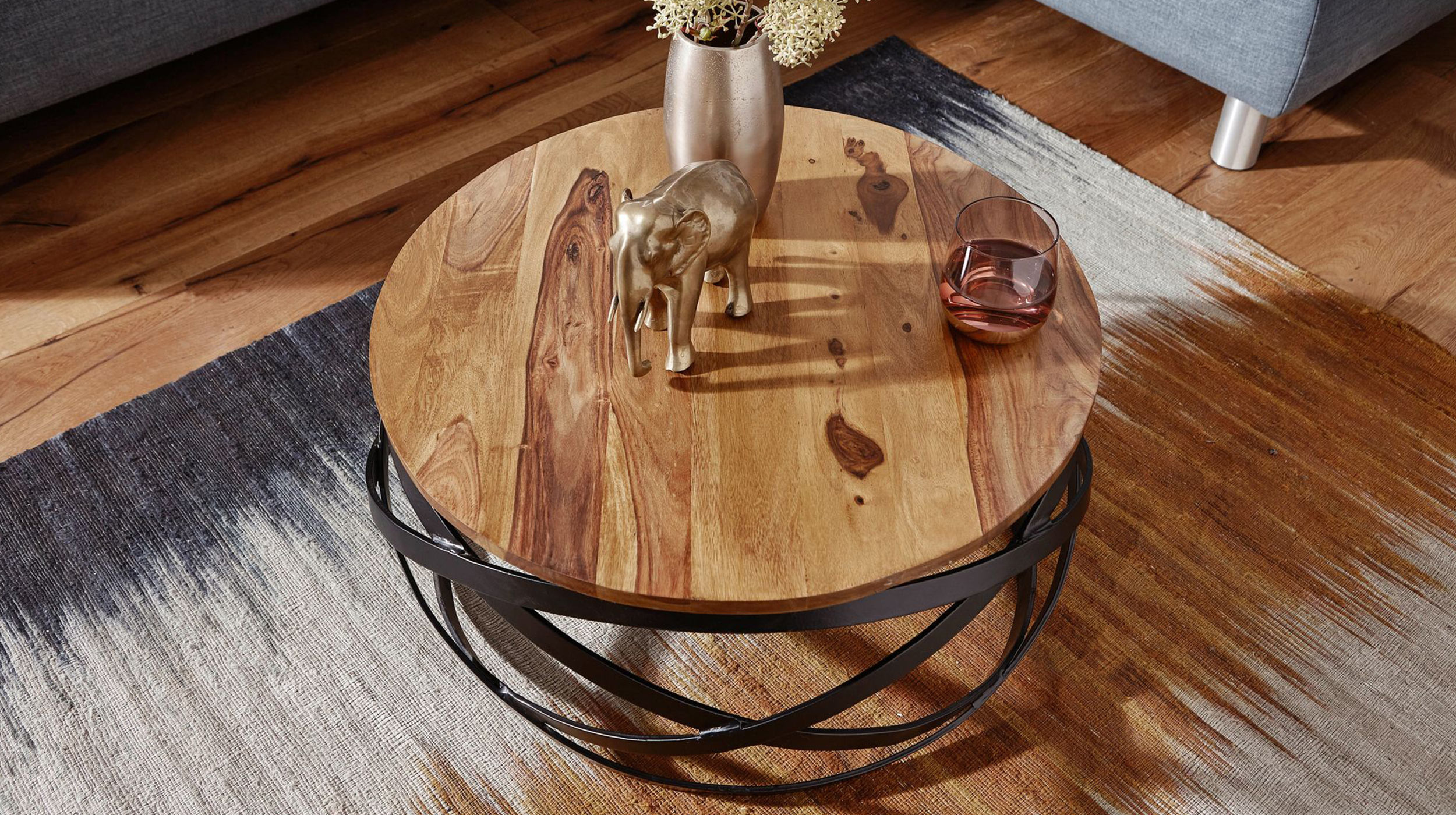 Couchtisch rund Sheesham massiv gebeizt 60 x 60 cm - THALA