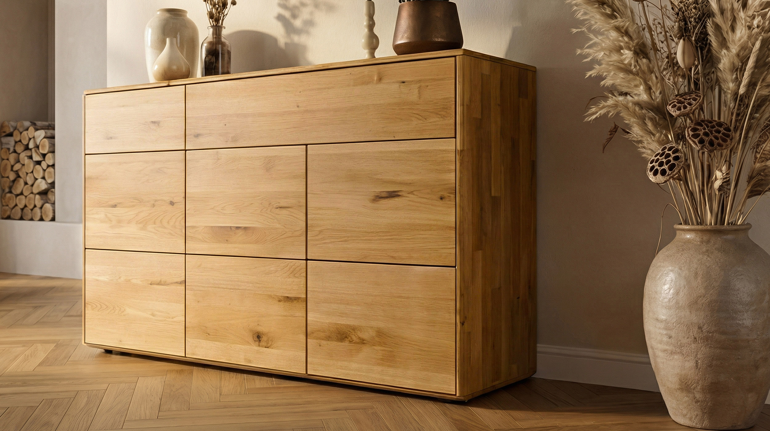 Kommode mit 2 Schubladen Wildeiche massiv geölt 149 cm - SKOV