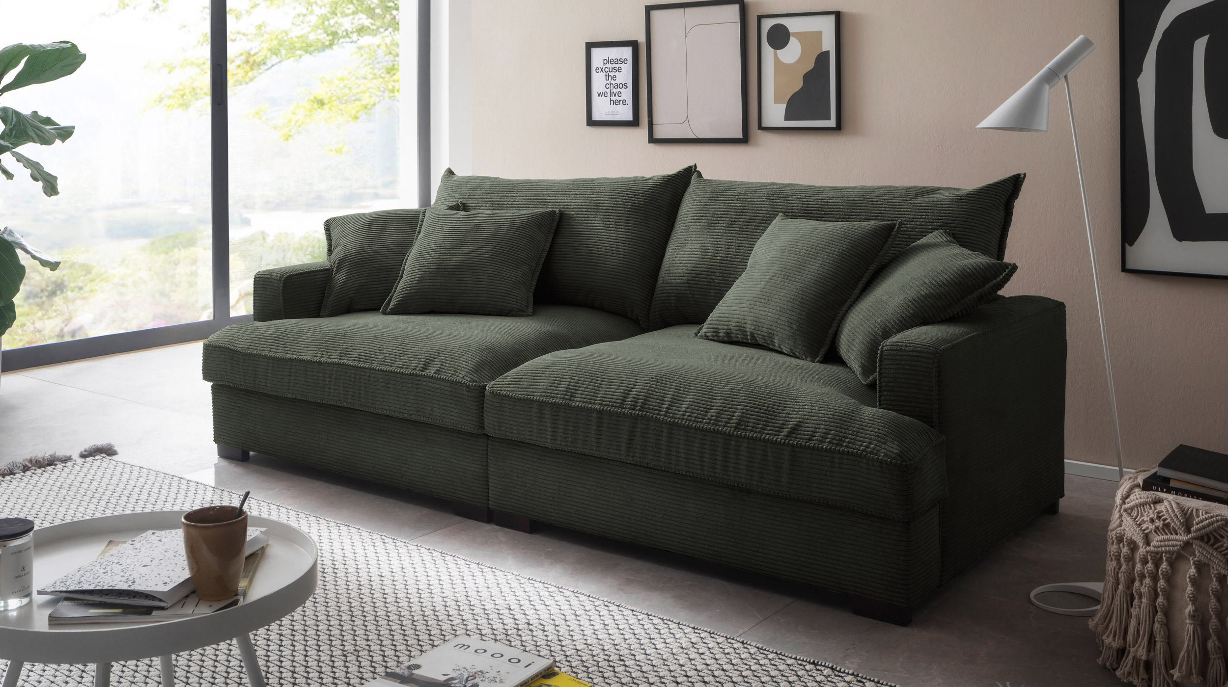 Big Sofa Cord grün - 242 cm - Nosagunterfederung - TRIBECCA