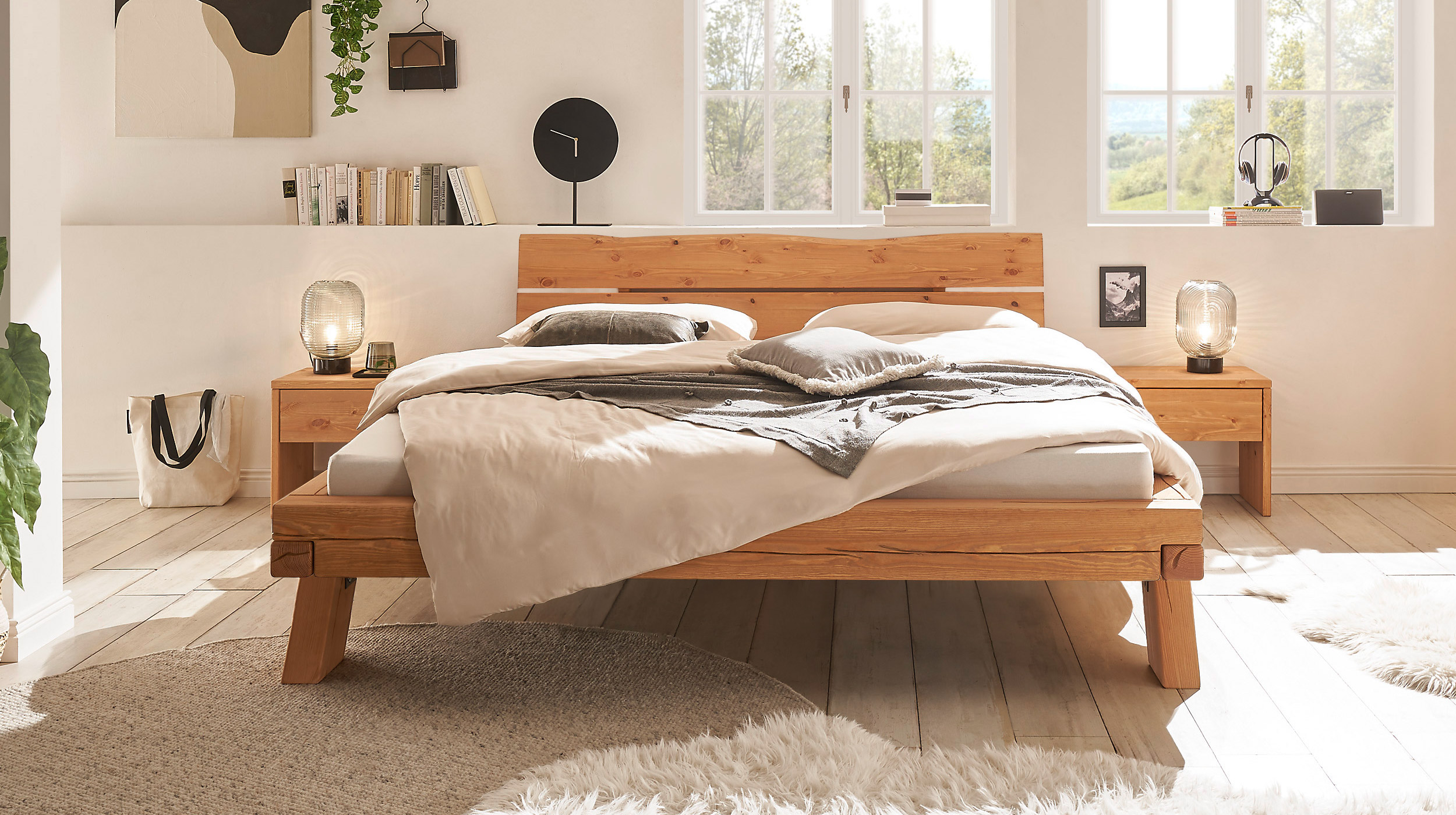 Balkenbett 180 cm Kiefer massiv Holzbeine - TAVEN