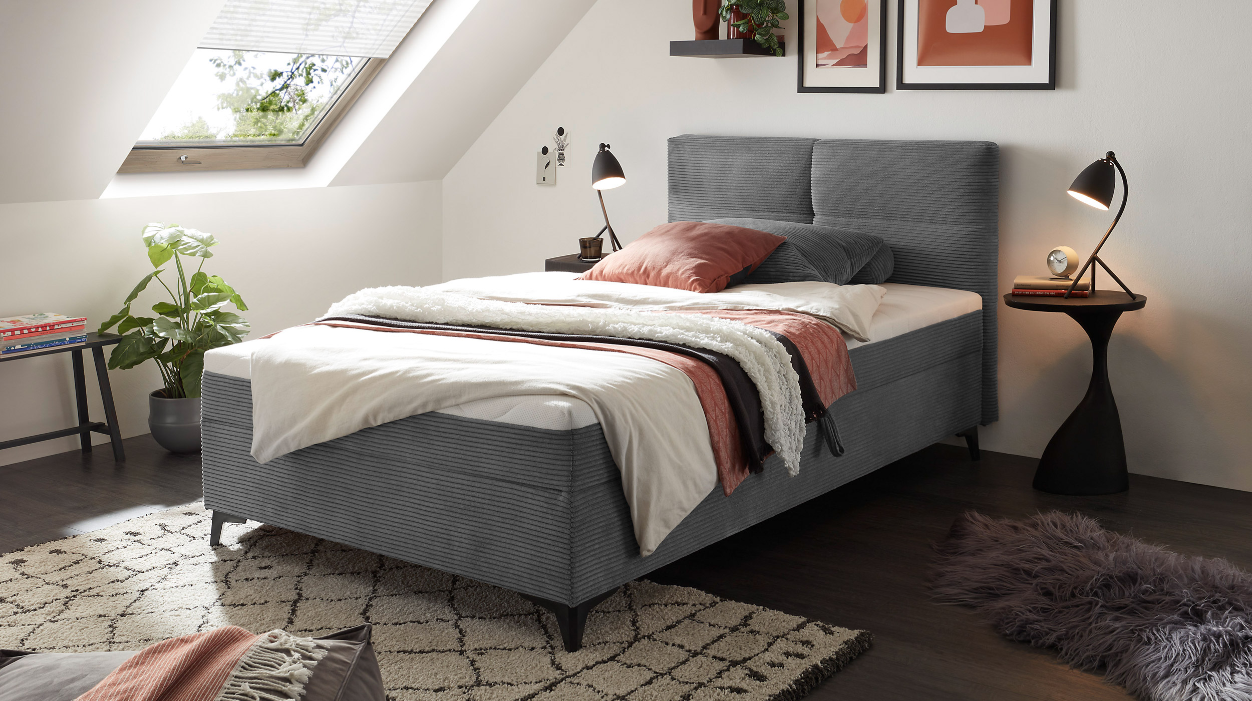 Boxbett Cord grau 120 x 200 cm mit Bettkasten - ANDON