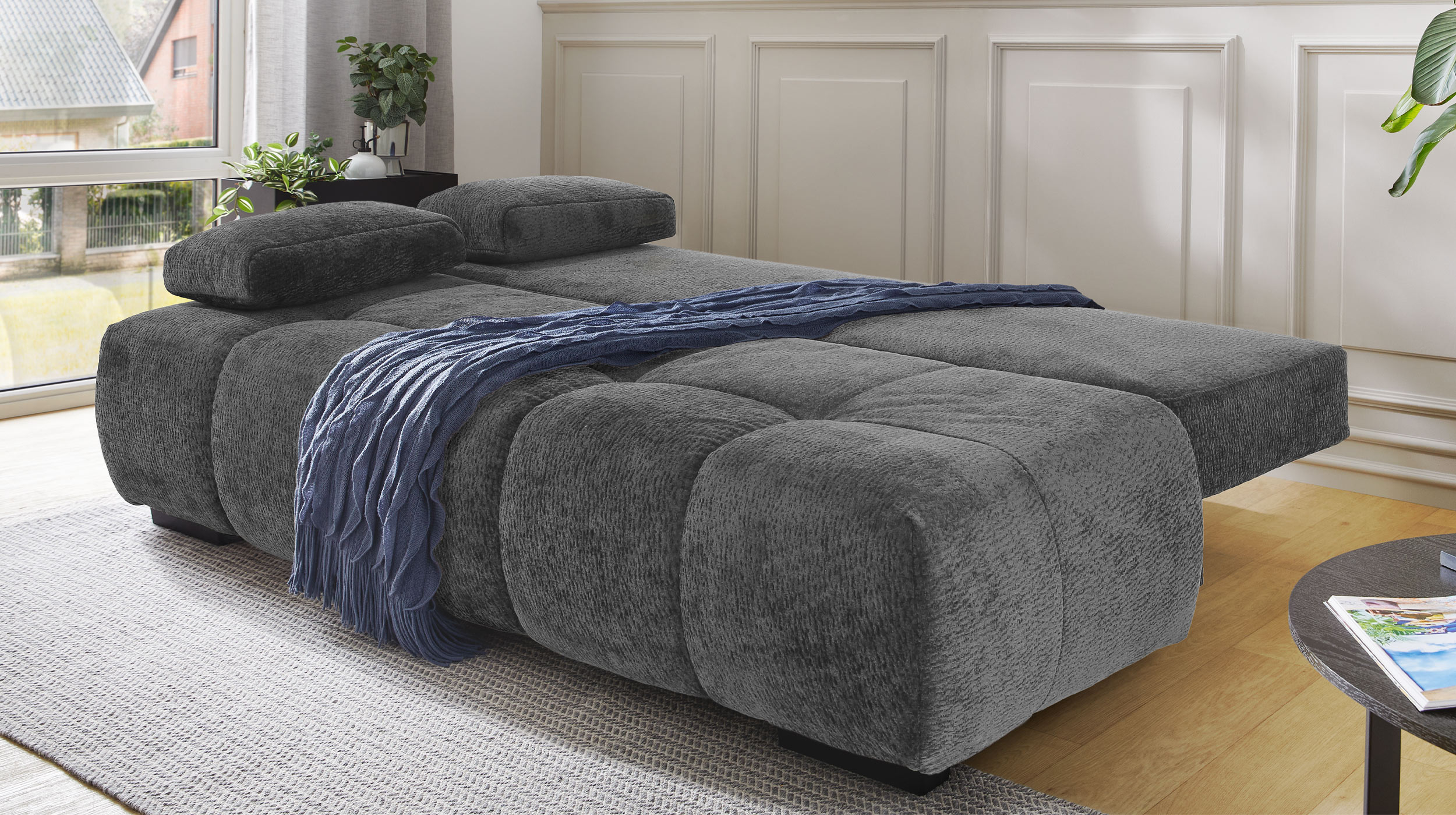 Schlafsofa grau mit Bettkasten 213 cm - RENO