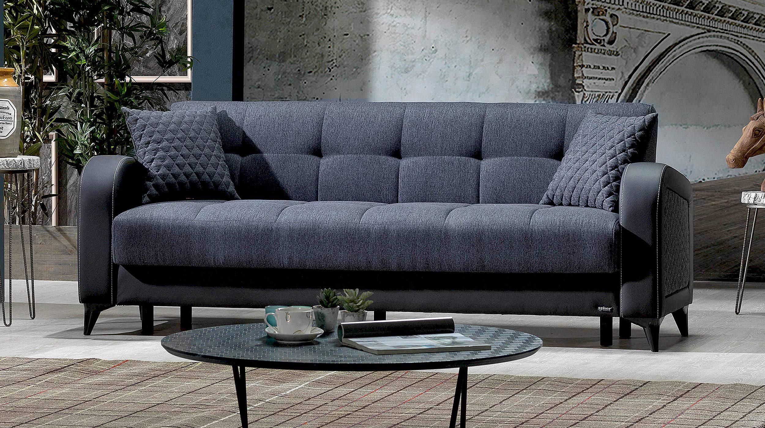 Einzelsofa anthrazit Schlaffunktion ausziehbar 3-Sitzer 220 cm - RIZA
