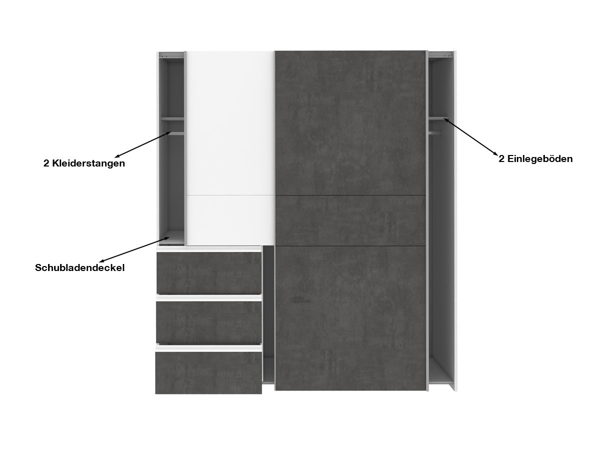 Schwebetürenschrank weiß-grau 170 cm - Kleiderschrank - WINN