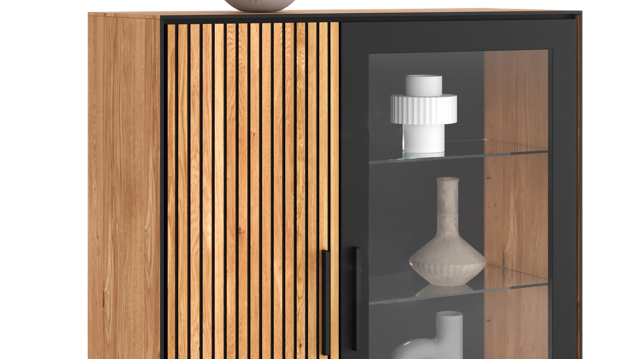 Vitrine mit Glastür Eiche teilmassiv geölt Breite 102 cm - BELLA