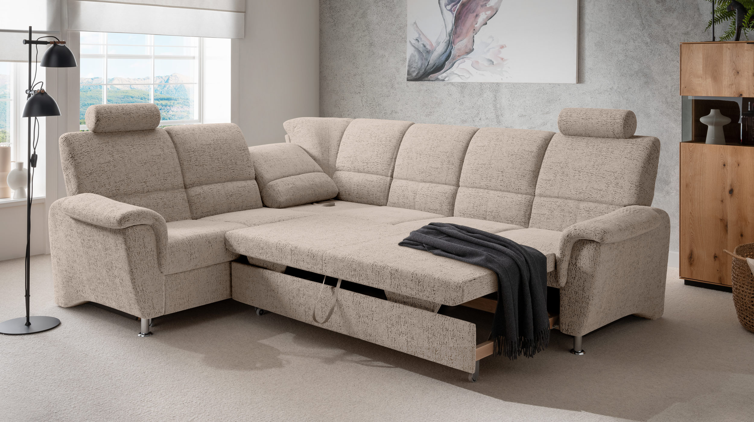 Ecksofa braun Schlaffunktion Bettkasten 271 x 224 cm - VELARO