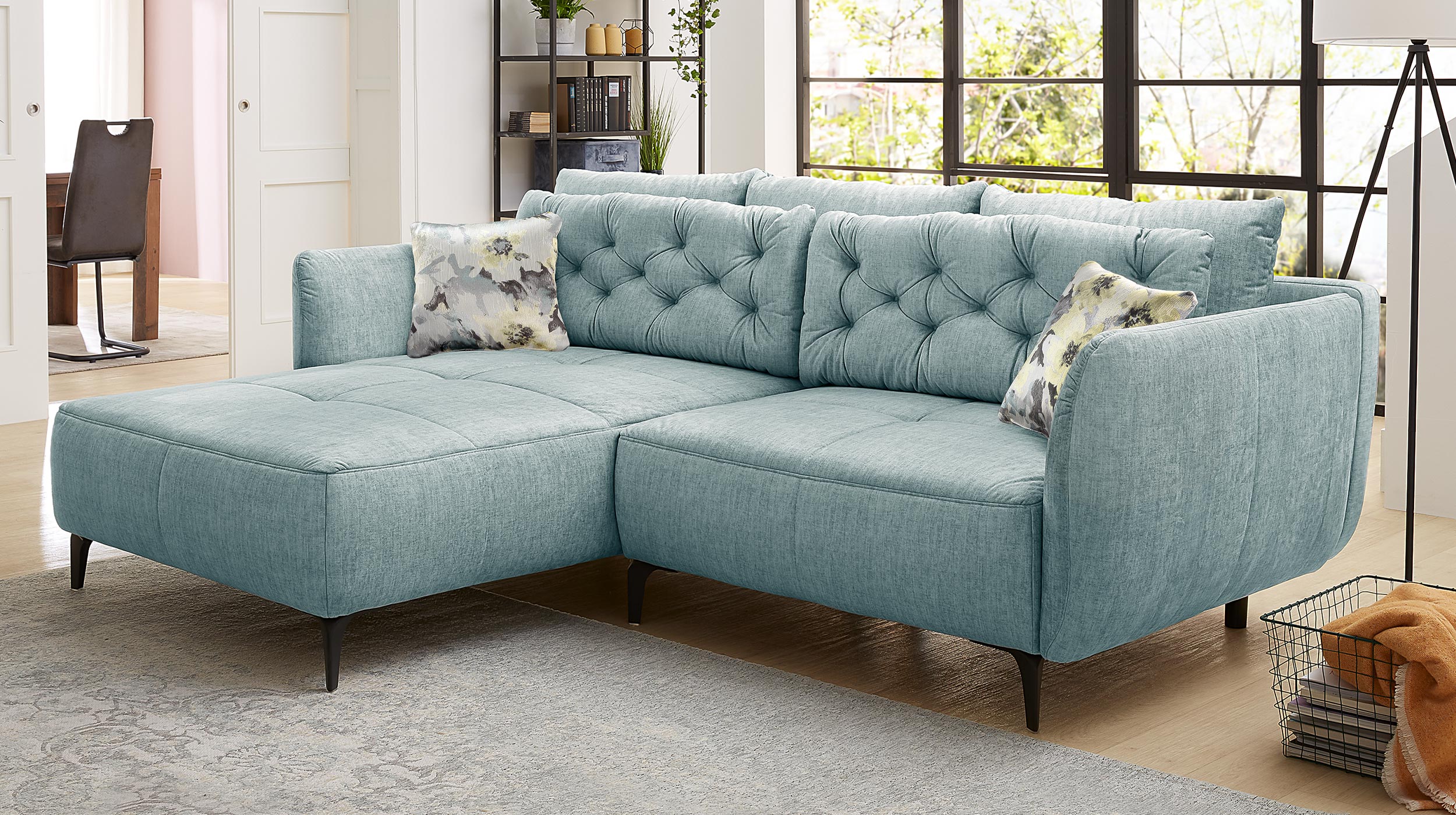 Ecksofa blau Veloursbezug 251 x 186 cm - SALO