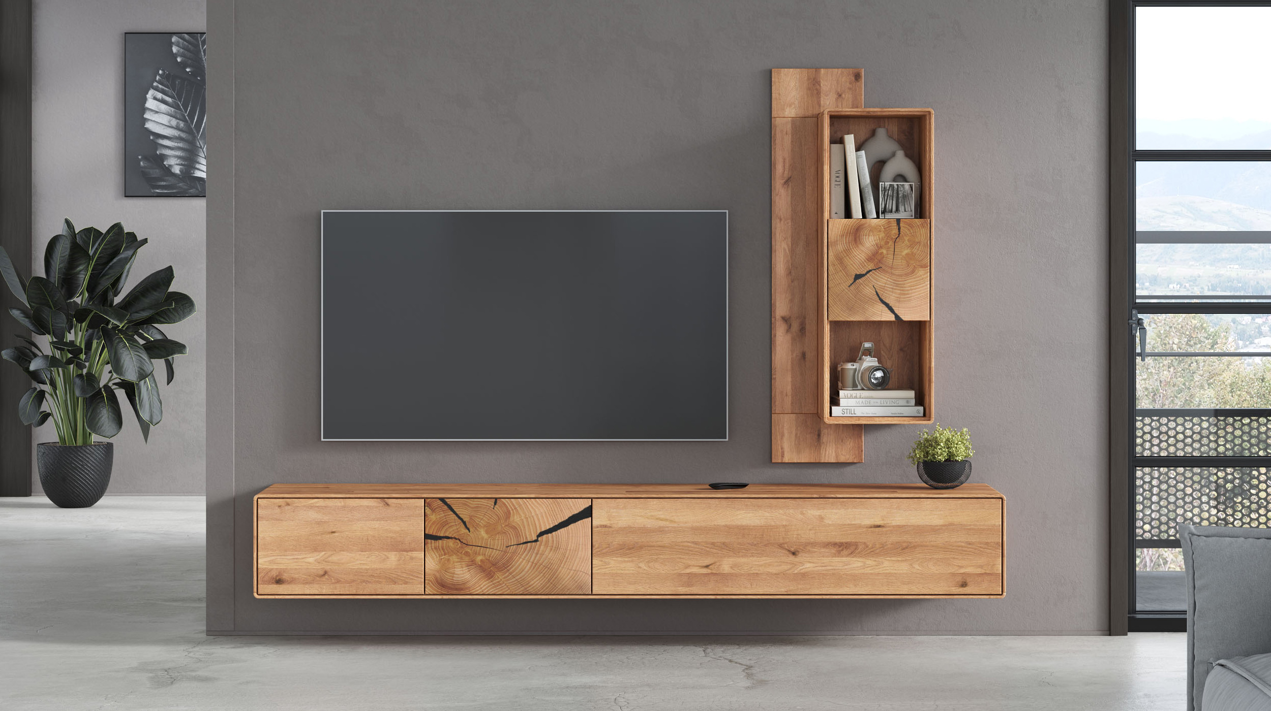 TV - Lowboard Wildeiche massiv geölt - montiert - 220 cm - TORVEN