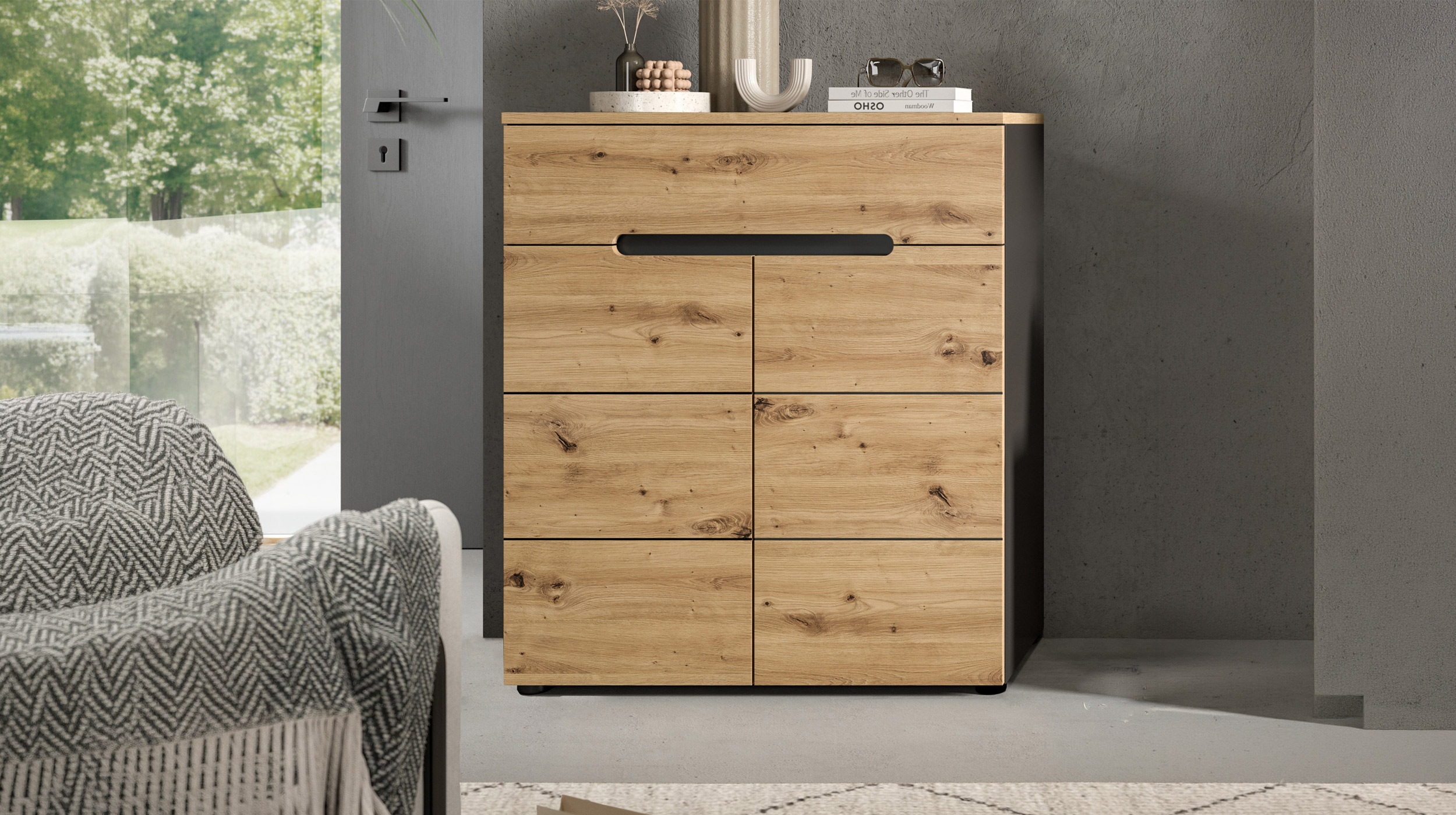 Kommode mit Schubladen anthrazit Artisan Eiche 80 cm - CANU