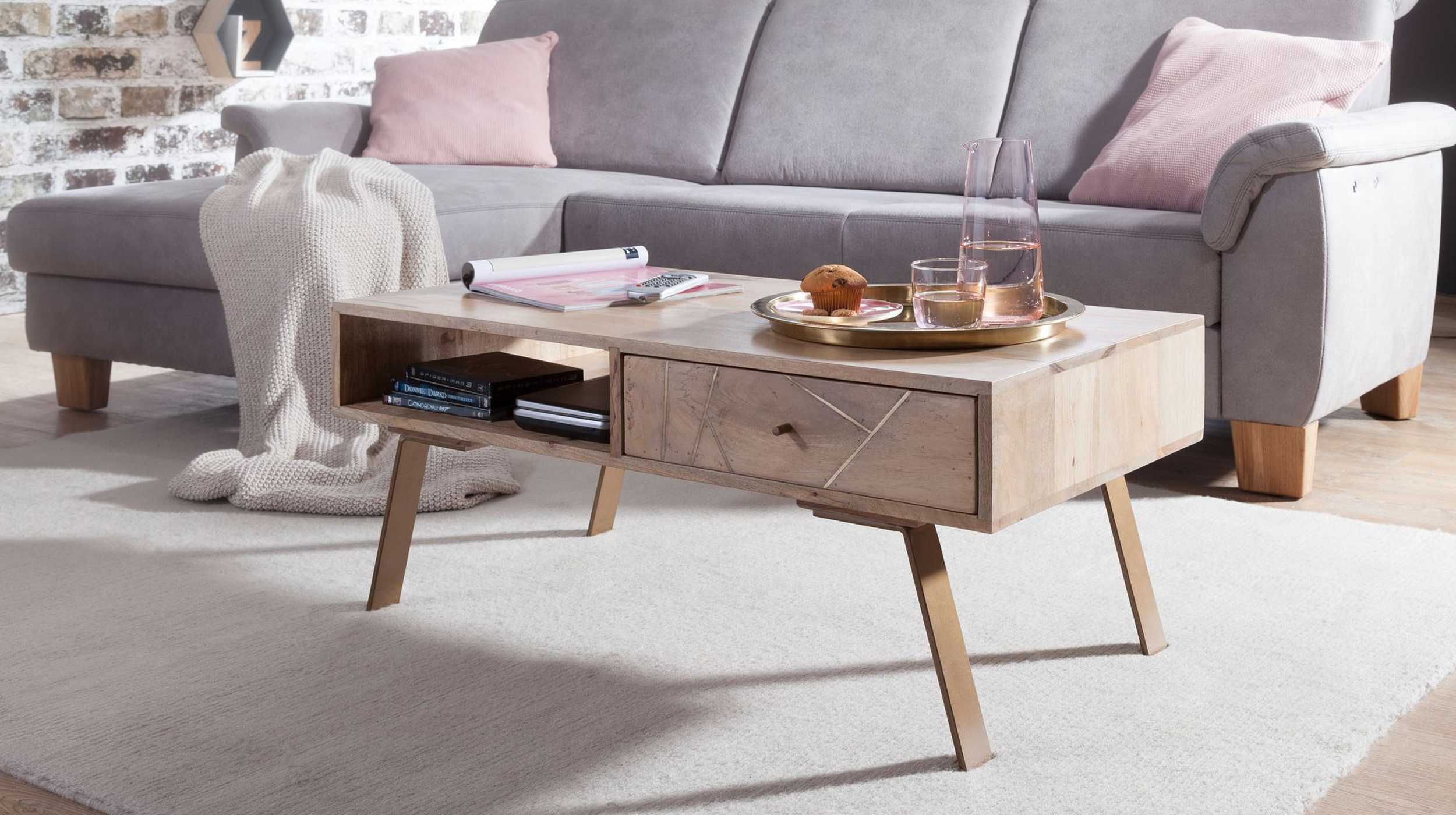 Couchtisch mit Schublade Mango massiv lackiert 95 x 50 cm - SILDAR