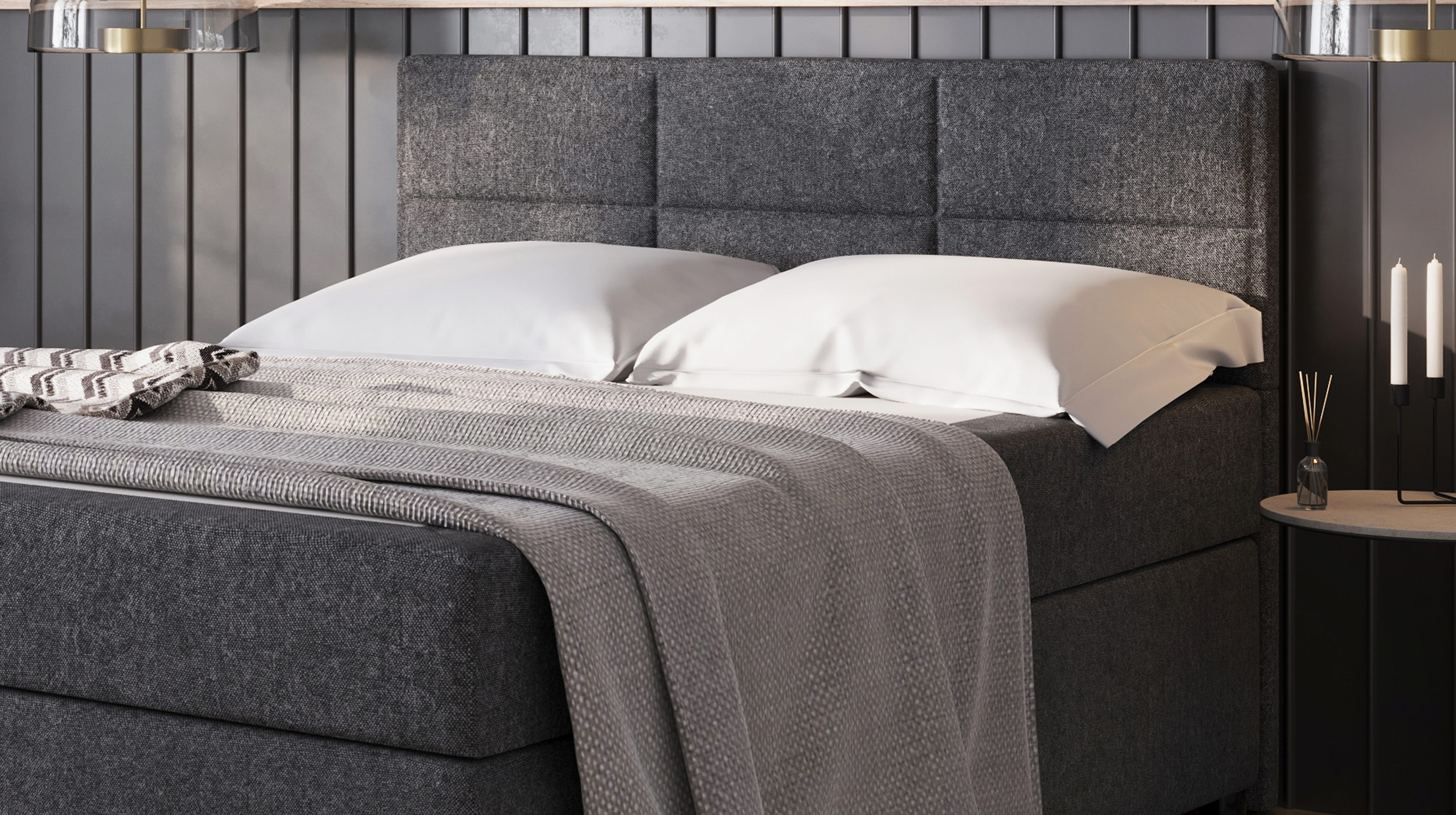 Boxbett 180 x 200 cm grau Stoffbezug - ONE