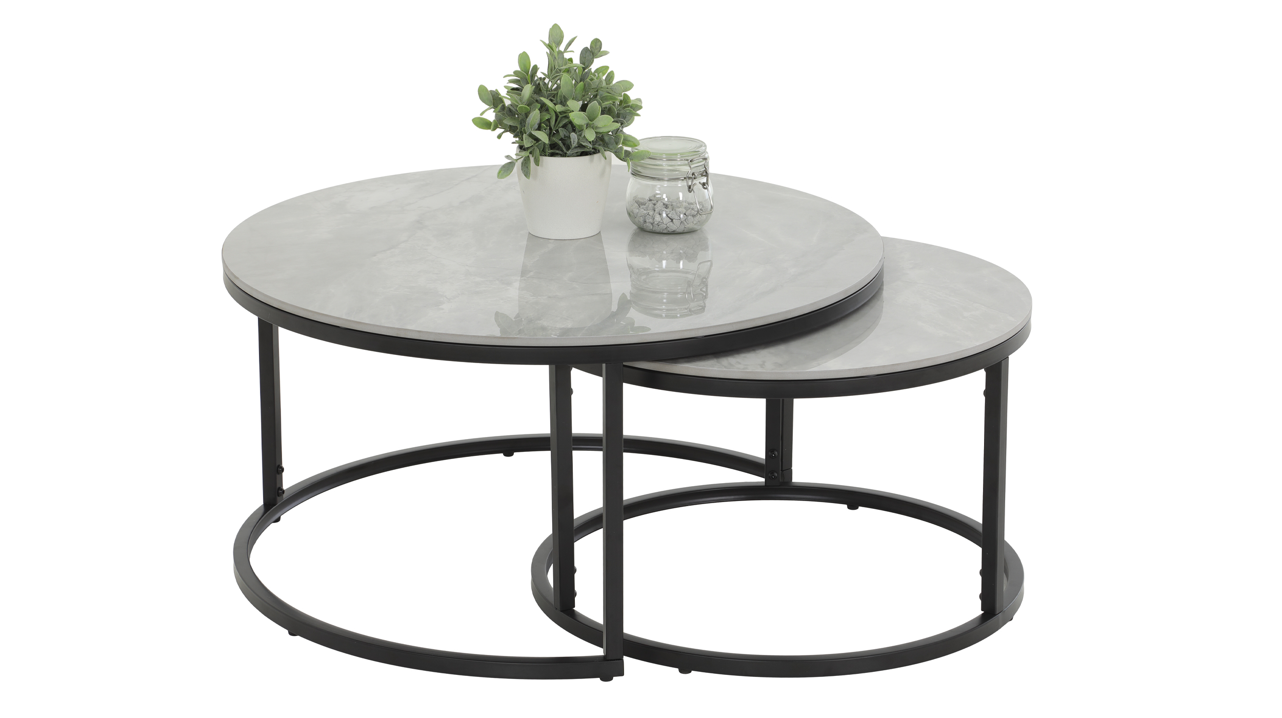 Couchtisch 2er-Set Marmoroptik grau hochglanz - 80 cm - 60 cm - LUAN
