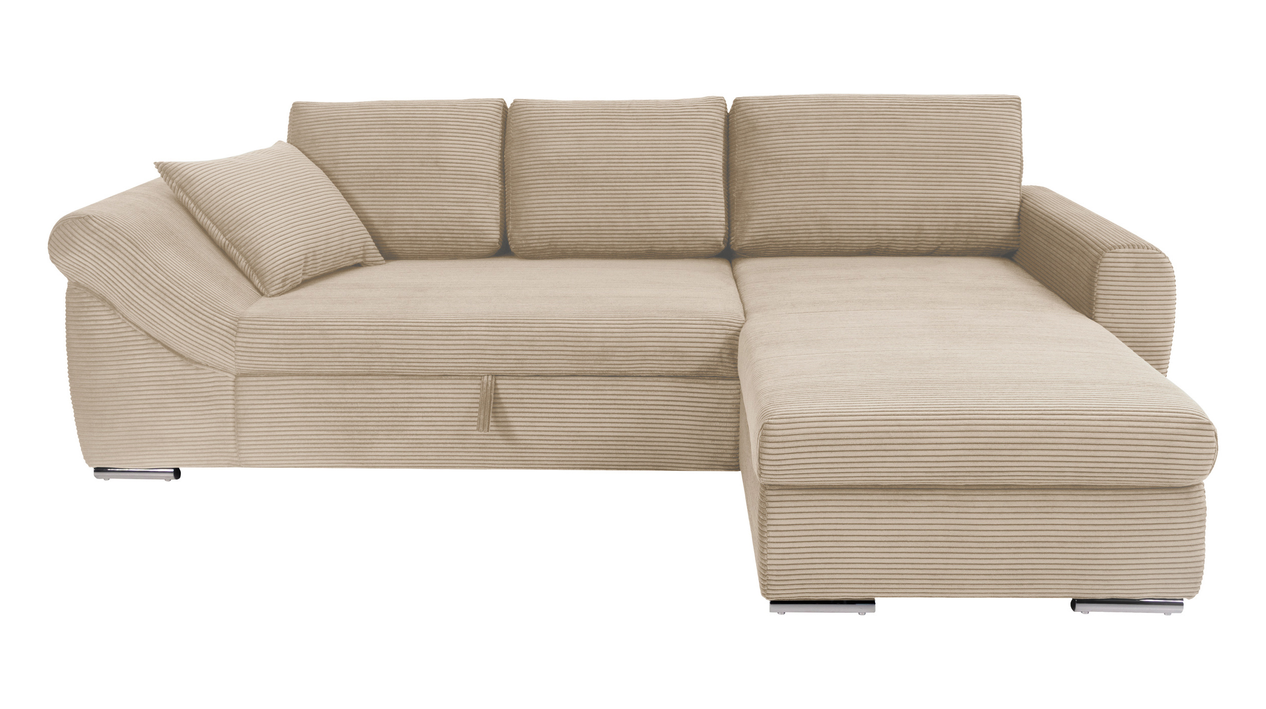 Ecksofa Schlaffunktion Bettkasten creme Cord 261 cm - RAMONA
