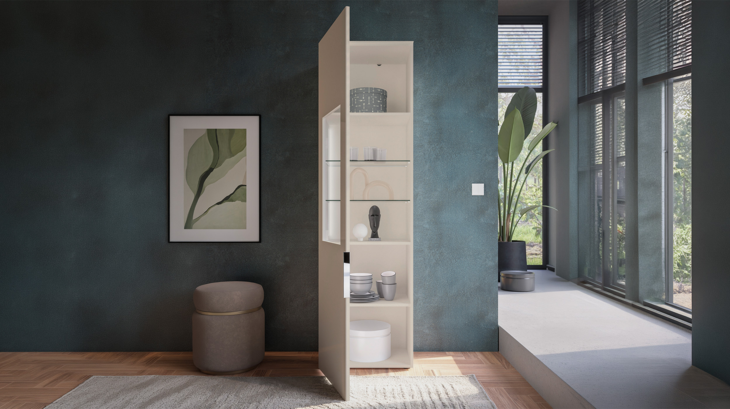 Vitrine mit Beleuchtung kaschmir-beige Glasfront - 64 cm - SANTORIN
