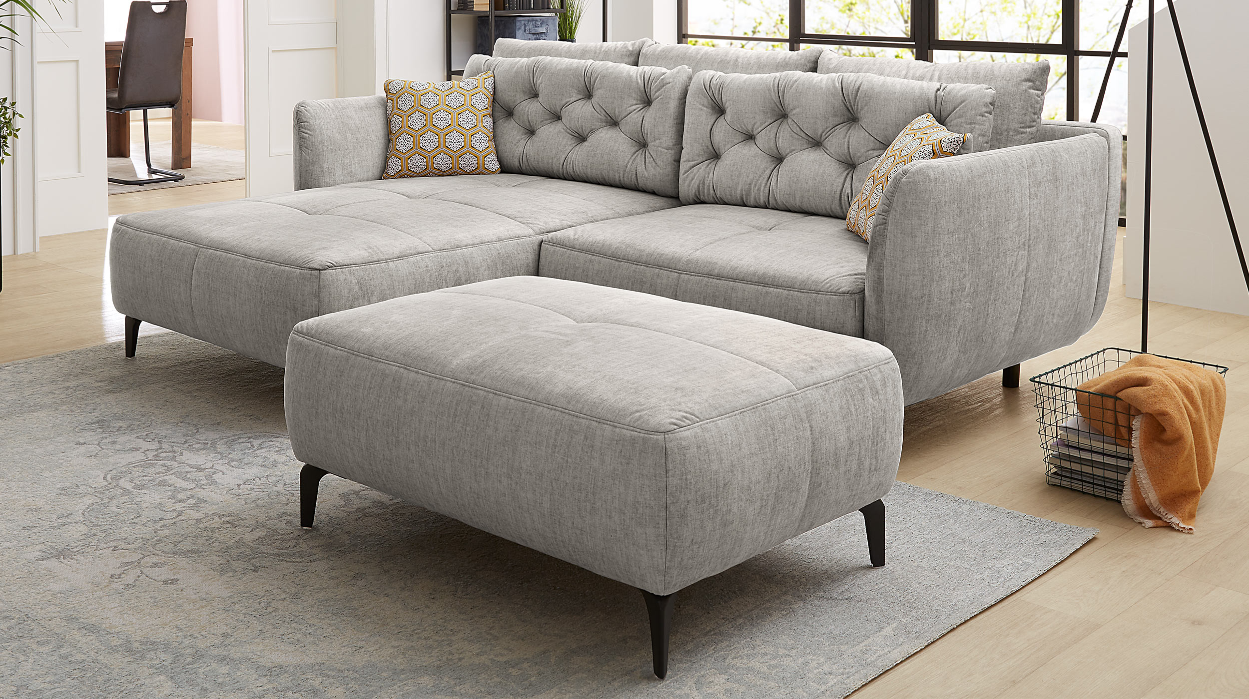 Hocker Sitzhocker 79 x 111 cm  hellgrau Veloursbezug - SALO