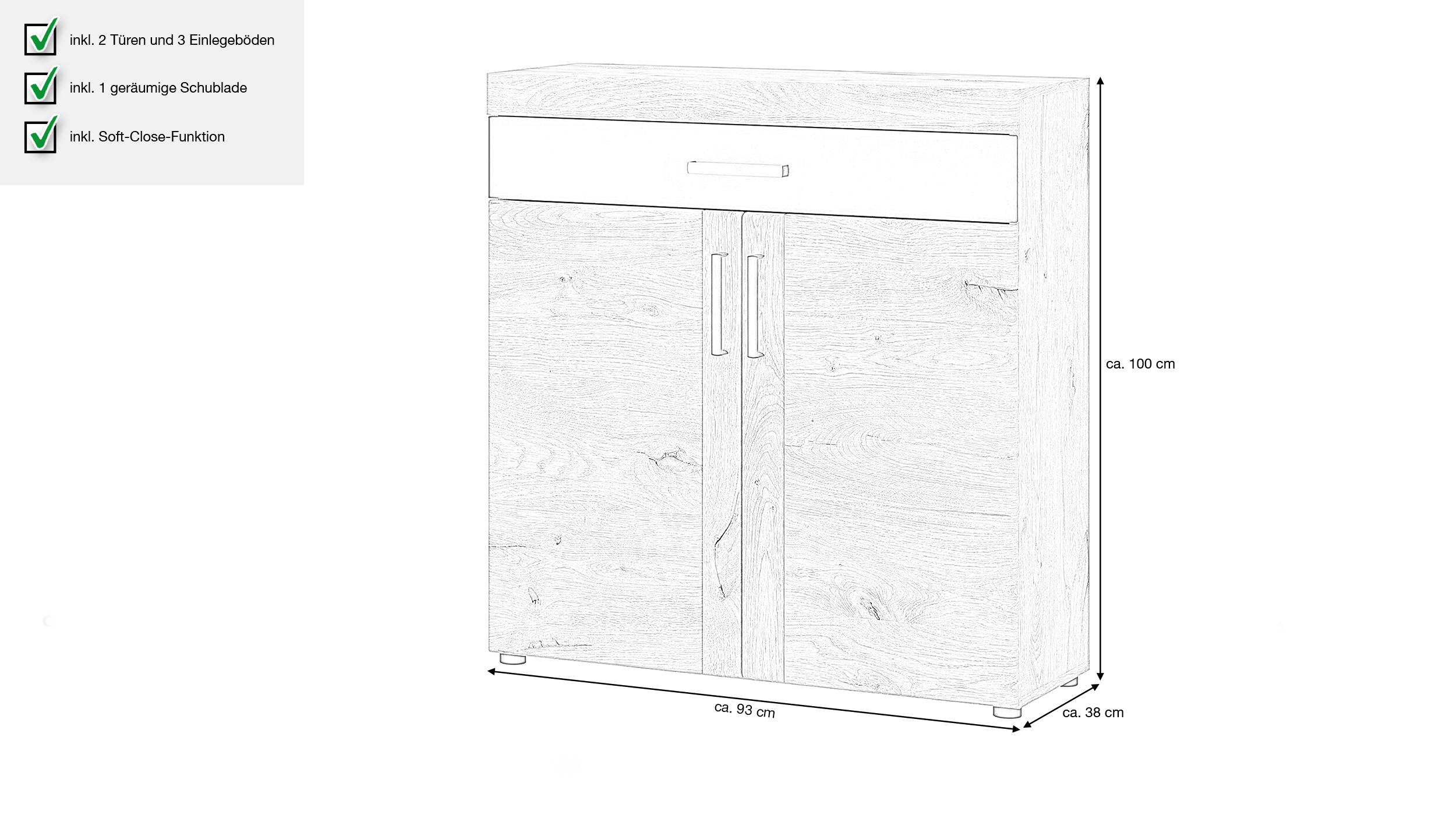 Schuhschrank Viking Eiche - grau 93 x 100 cm - GRANO