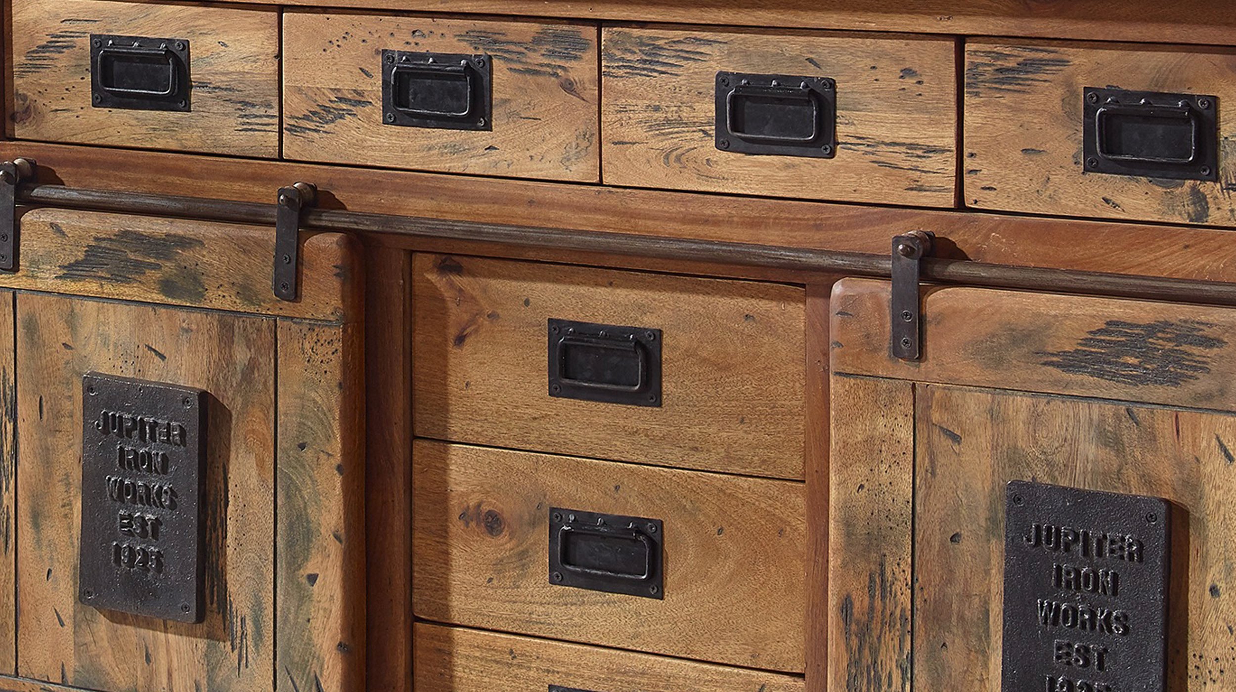 Sideboard mit 2 Rolltüren Mango massiv 150 cm - EMANUEL