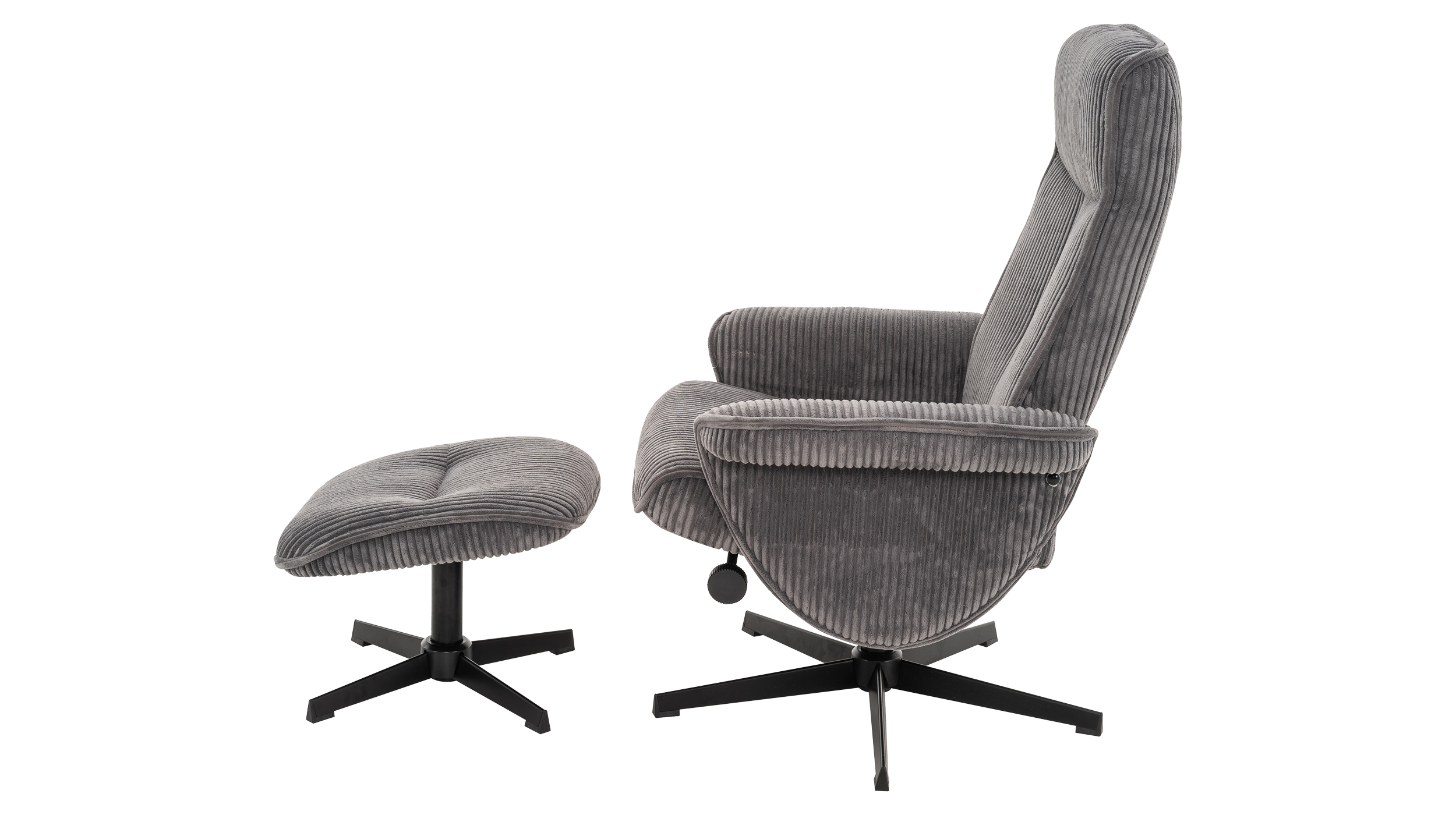 Relaxsessel Cord mit Hocker grau - drehbar - CALMO
