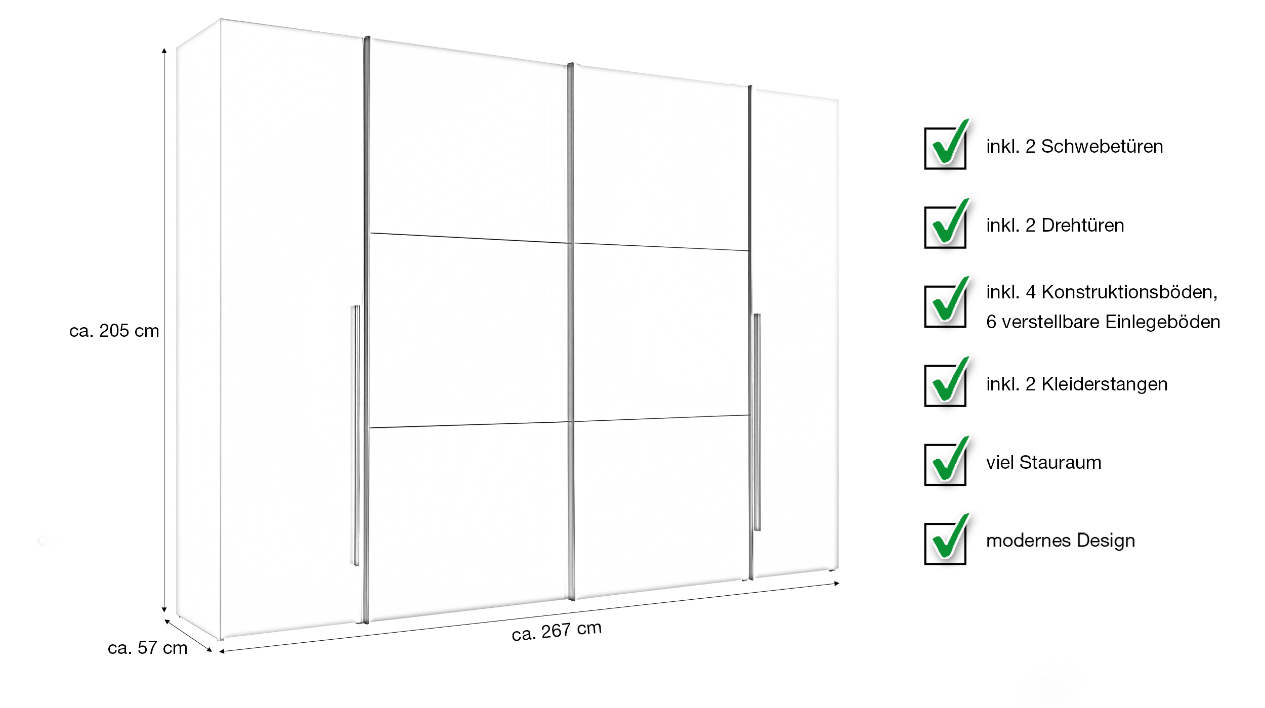Kleiderschrank beige 267 cm Schwebetüren - MATURS