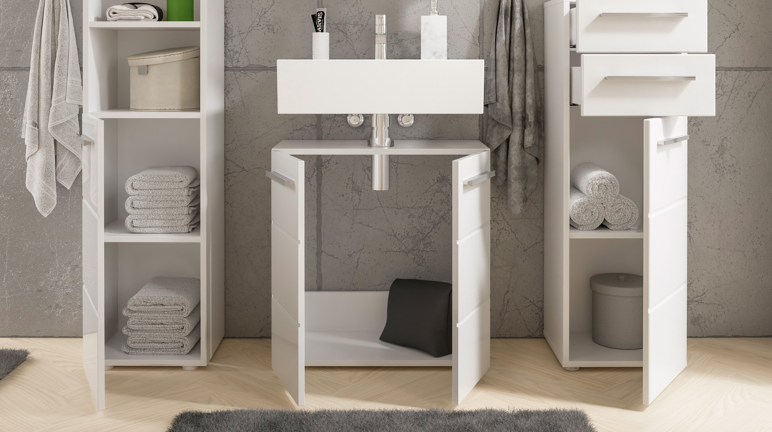 Waschbeckenunterschrank weiß hochglanz - 60 cm - MANDY