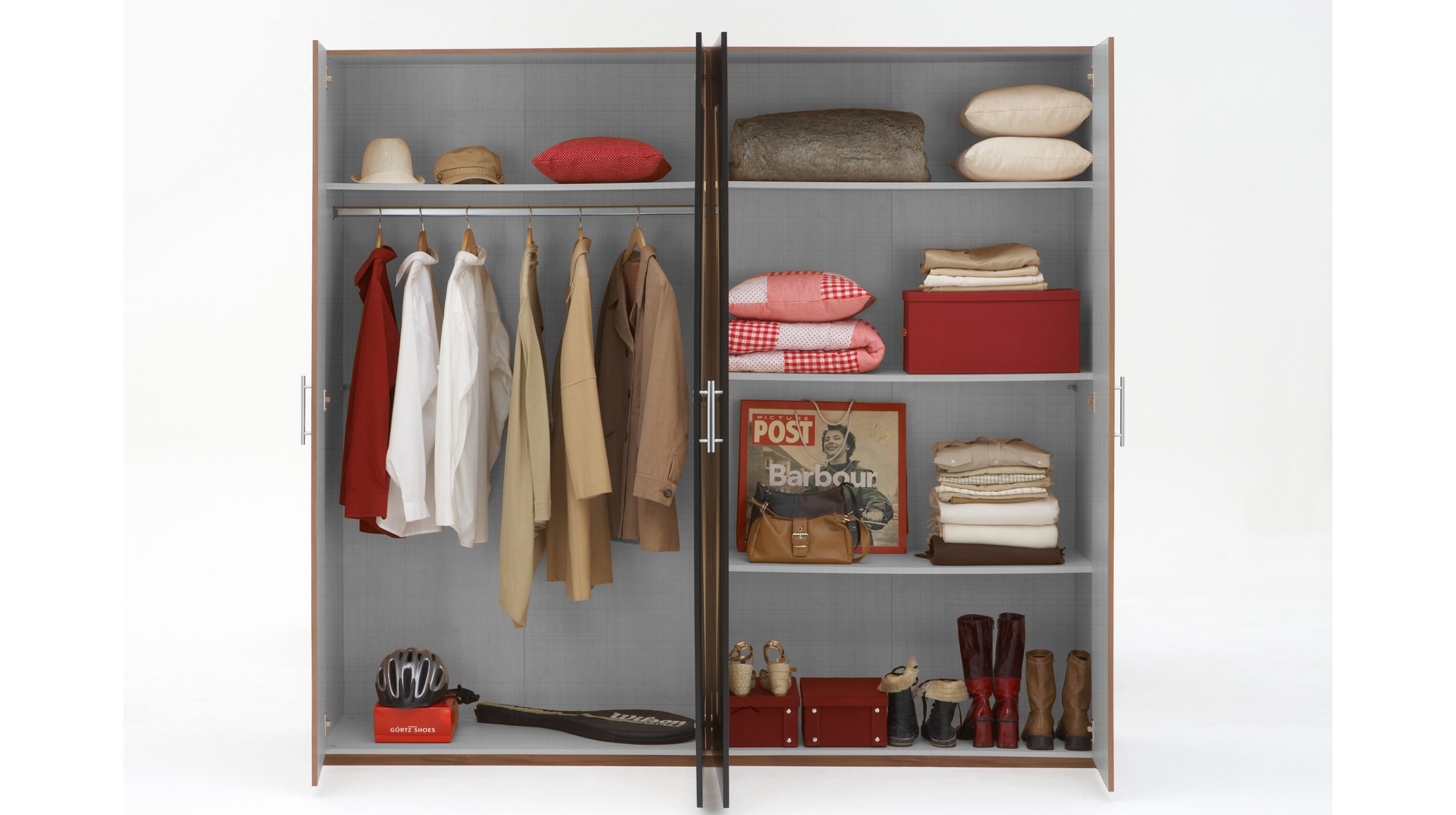Kleiderschrank mit Spiegel - Plankeneiche - weiß - 225 cm - NORA