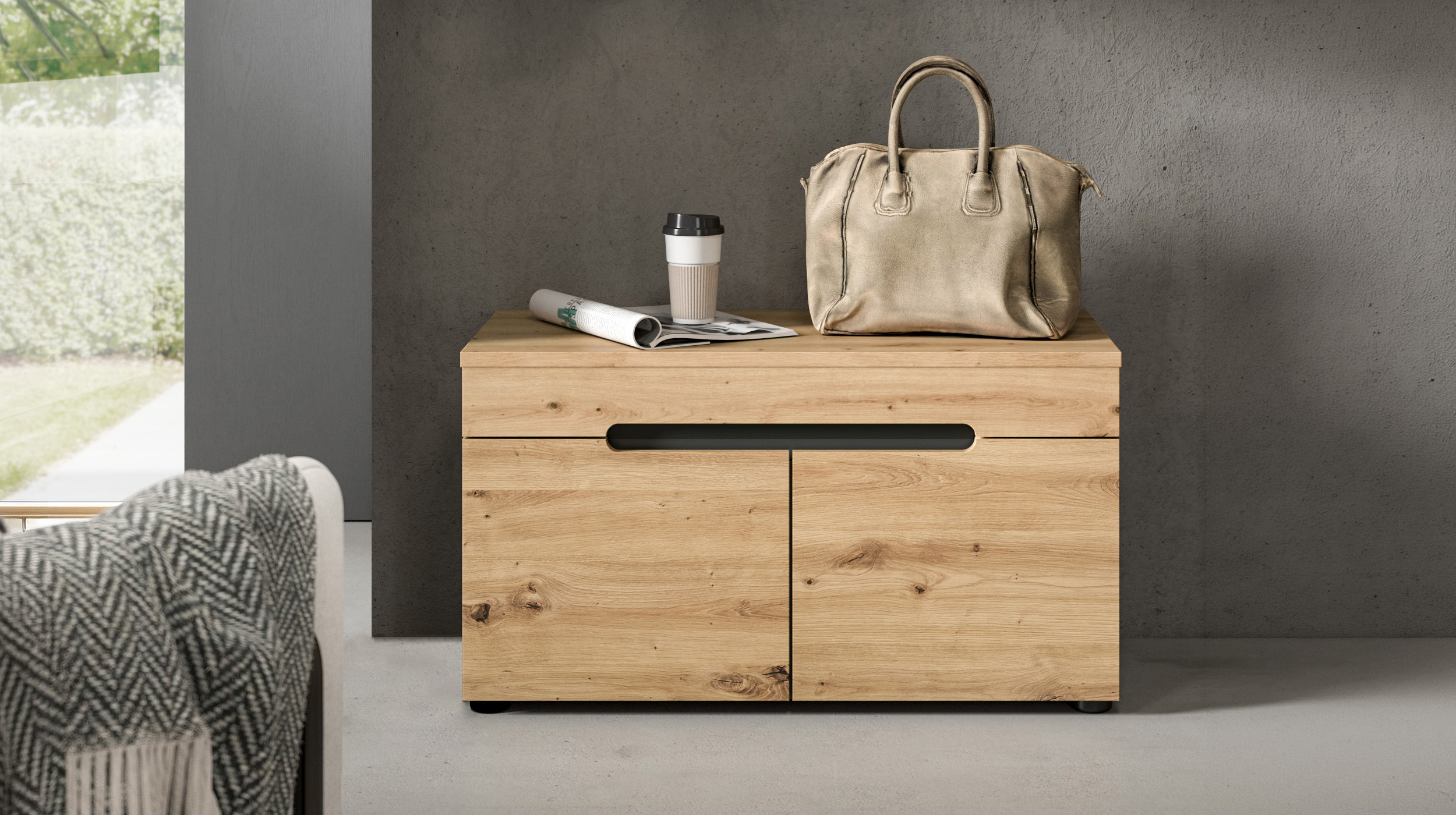 Garderobenbank anthrazit Artisan Eiche 80 cm - CANU