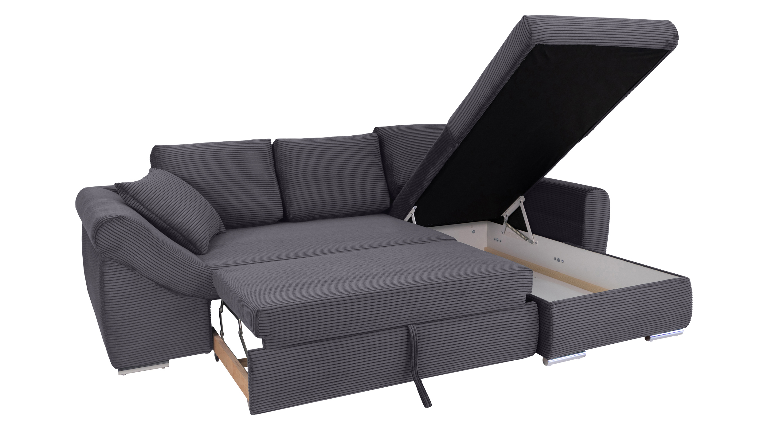 Ecksofa Schlaffunktion Bettkasten anthrazit Cord - RAMONA