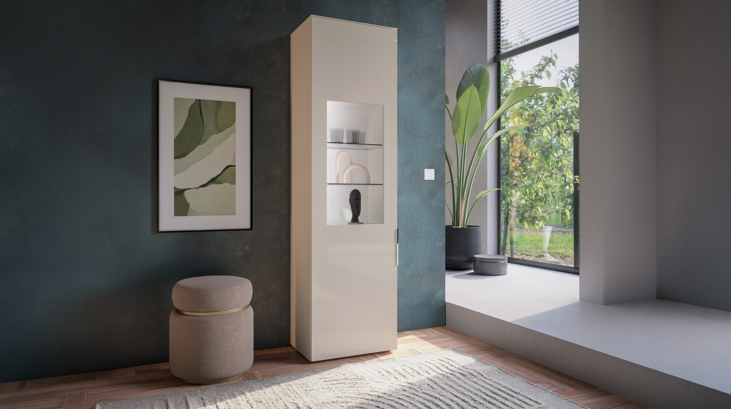 Vitrine mit Beleuchtung kaschmir-beige Glasfront - 64 cm - SANTORIN