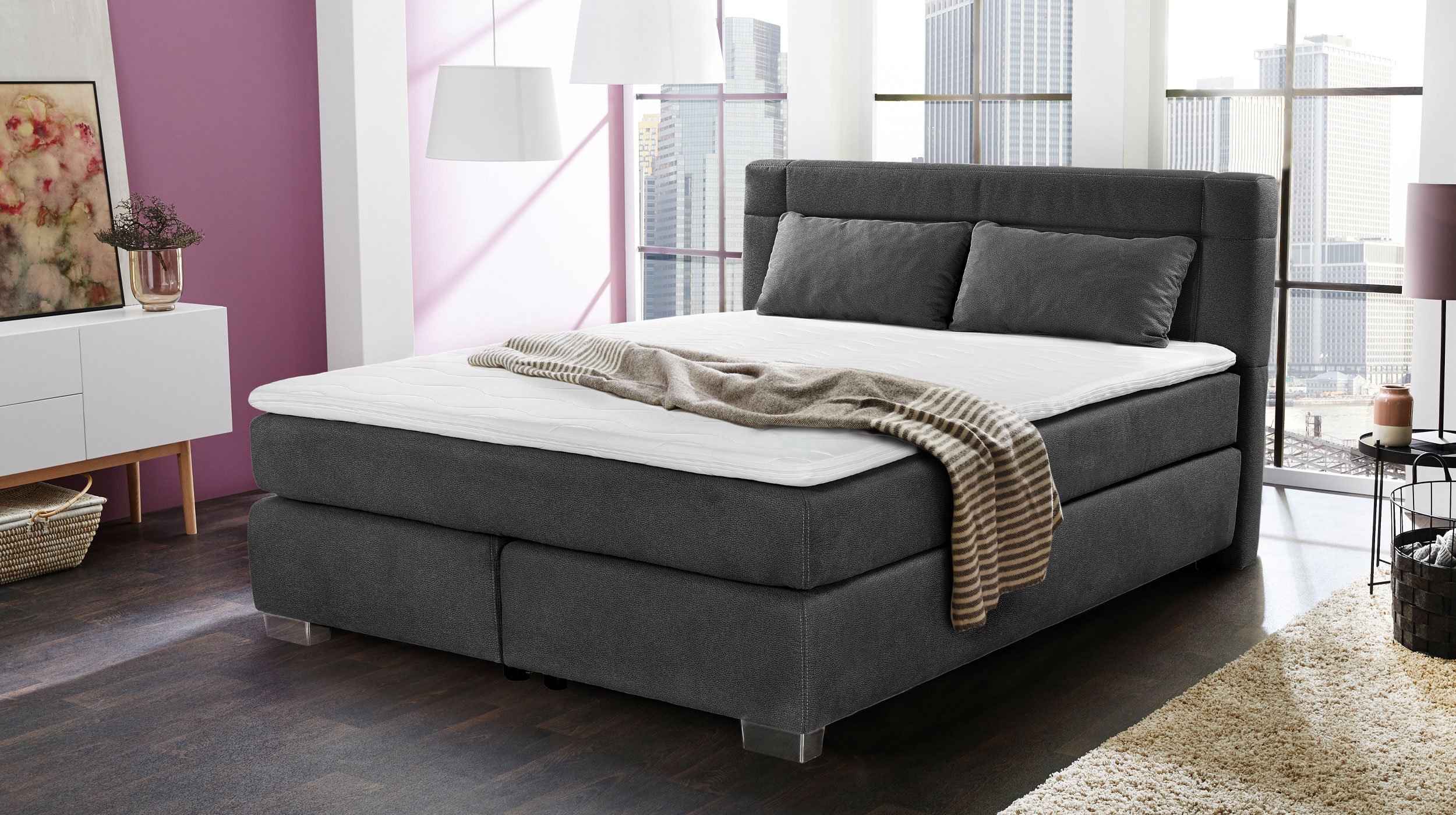Boxspringbett 160 x 200 cm dunkelgrau H3/H4 - ROMANA - MIX