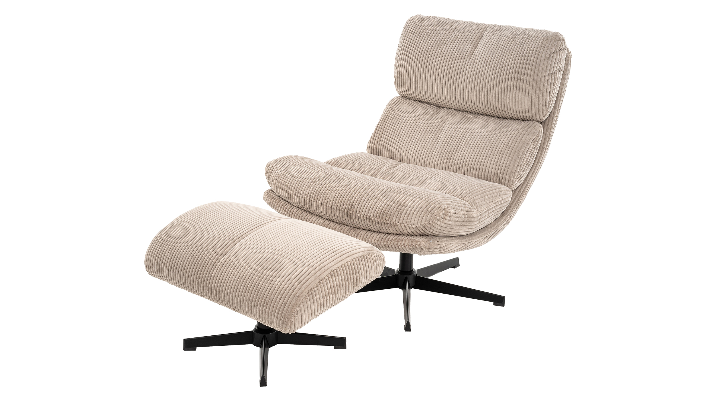 Relaxsessel Cord mit Hocker beige - drehbar - LIORA