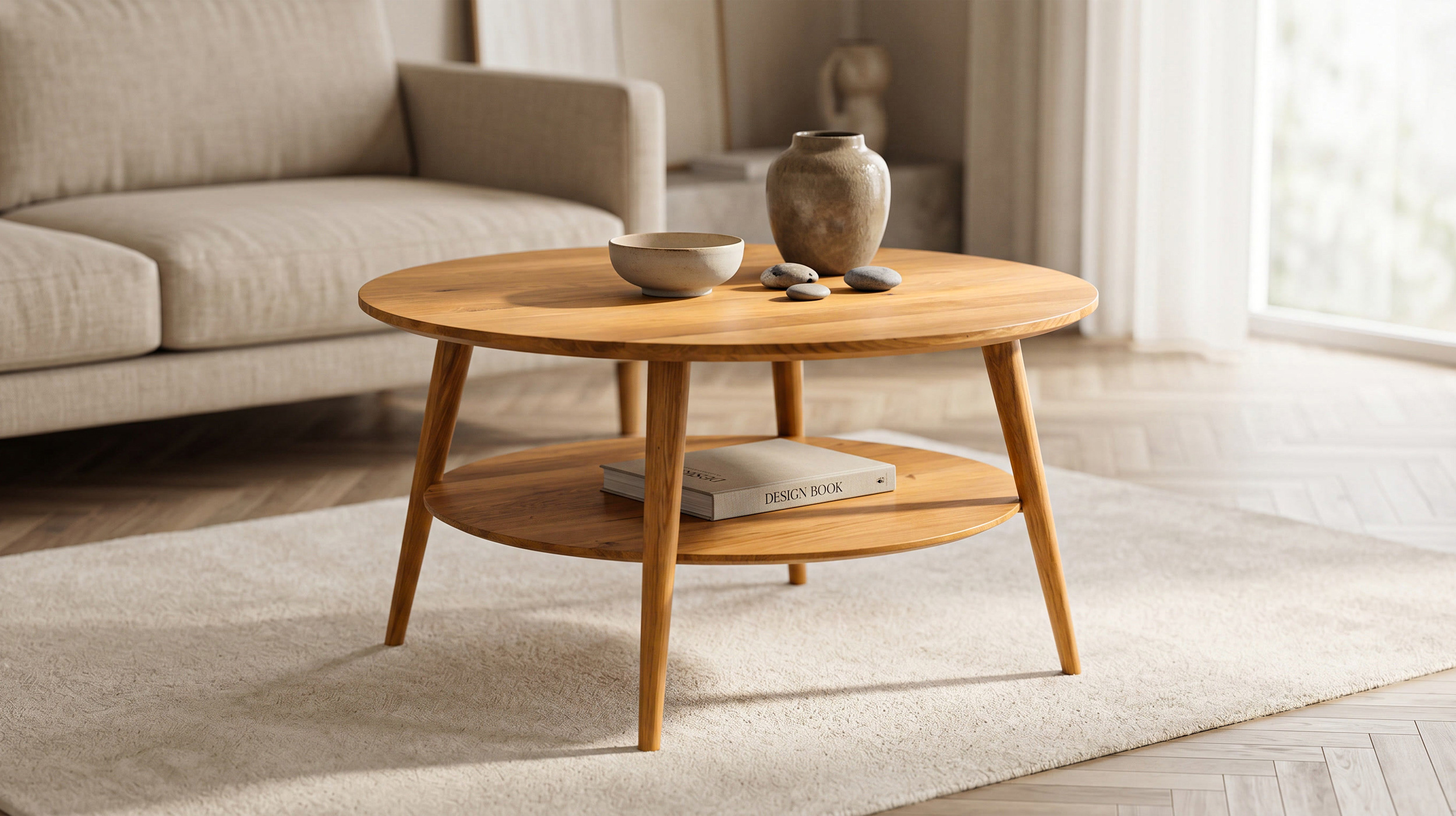 Couchtisch Wildeiche massiv geölt rund 80 x 80 cm - STELLA