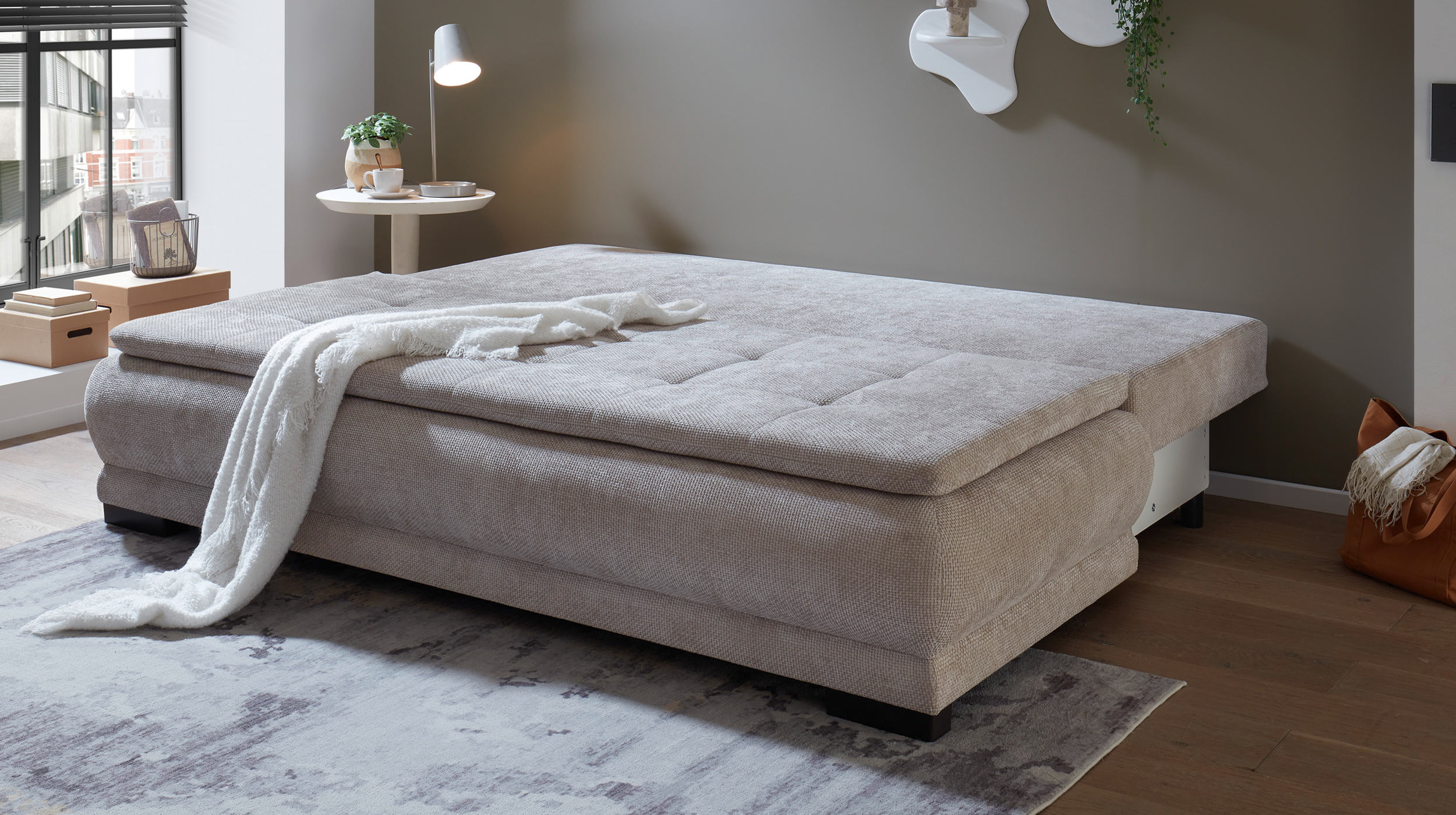 Schlafsofa grau Bettkasten ausziehbar Federkern 212 cm - LIAM
