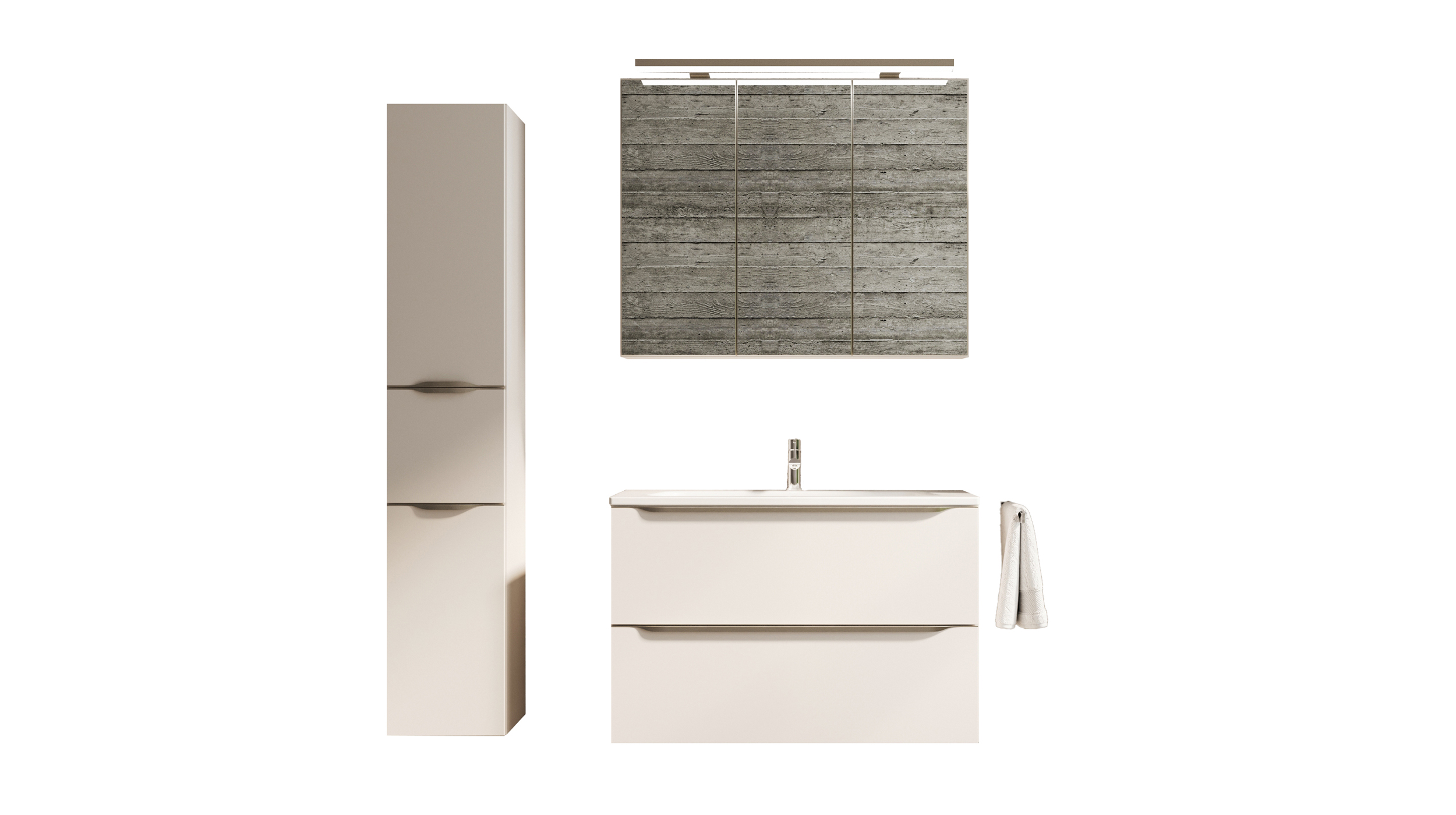Badmöbel-Set grau - 3 Teile mit HS - Waschtisch 90 cm - LISANDRO