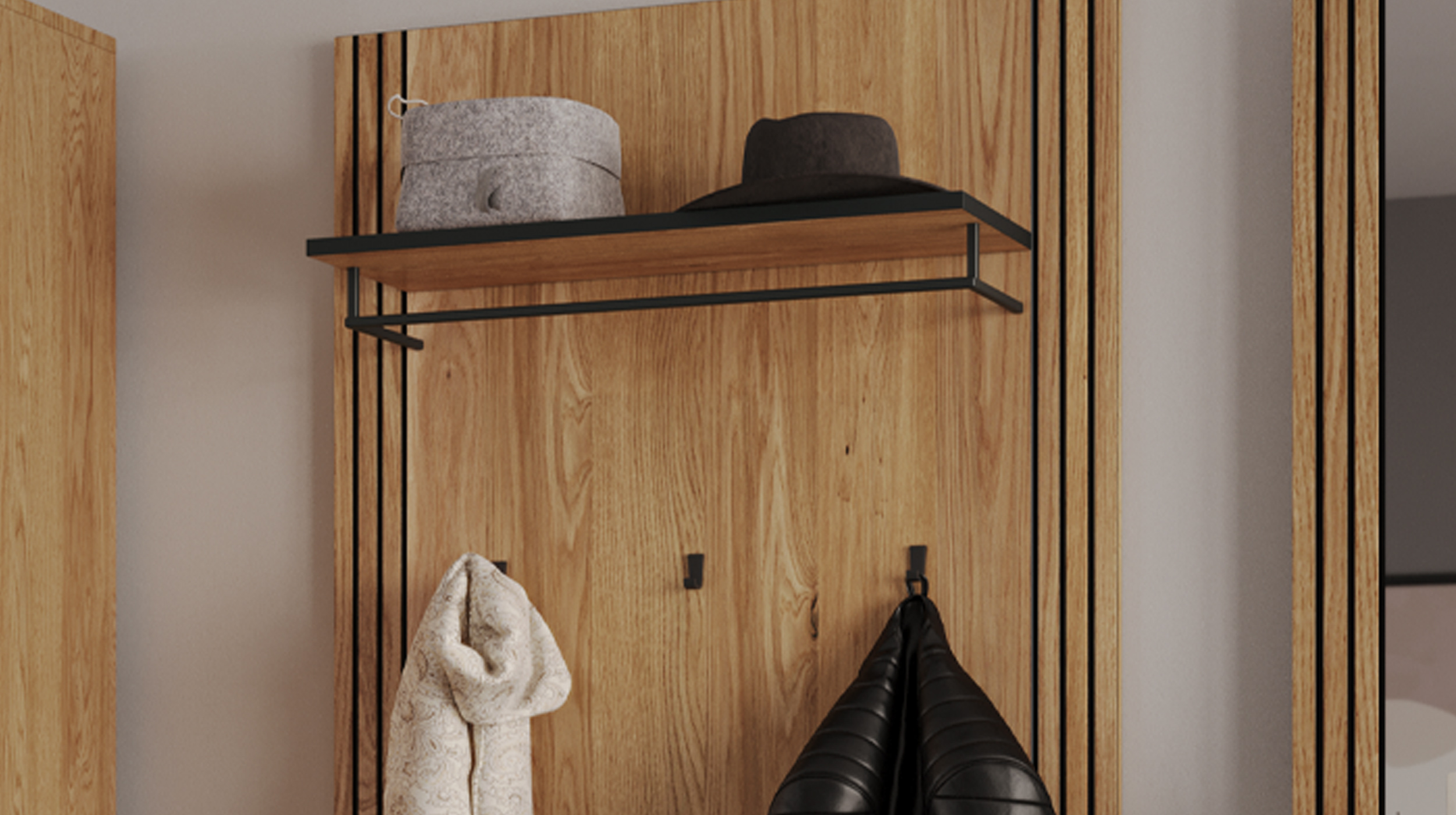 Wandgarderobe Paneele Eiche teilmassiv geölt 82 cm - BELLA